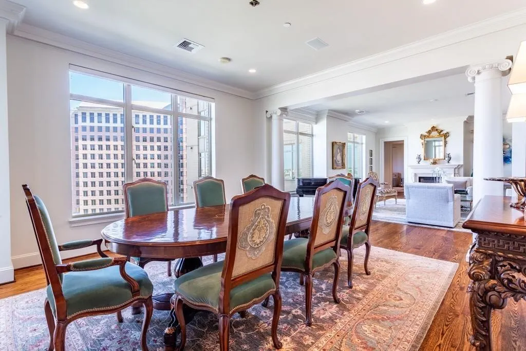 Large Dining Room flanked by columns.