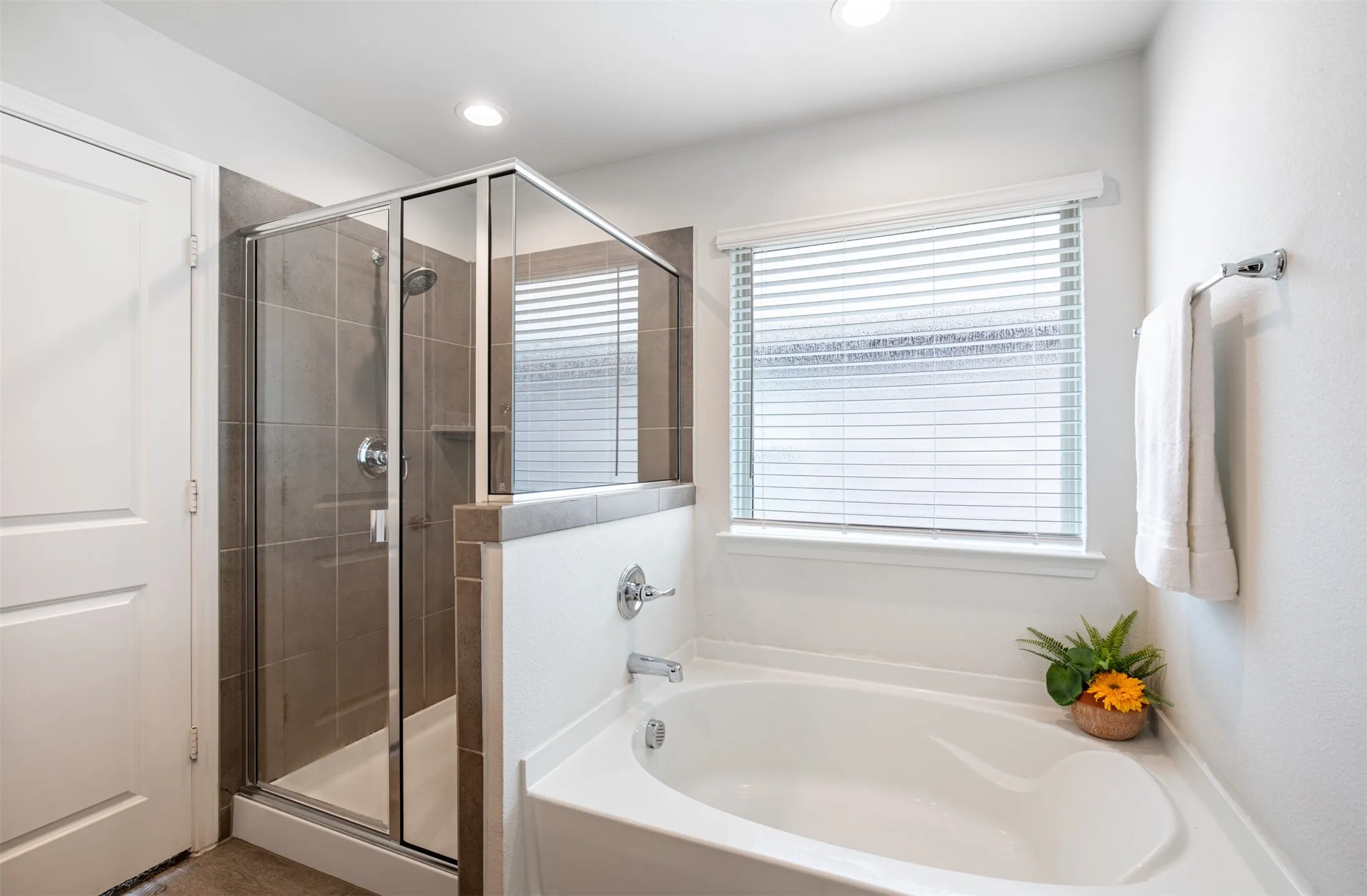 Standalone shower and soaking tub.