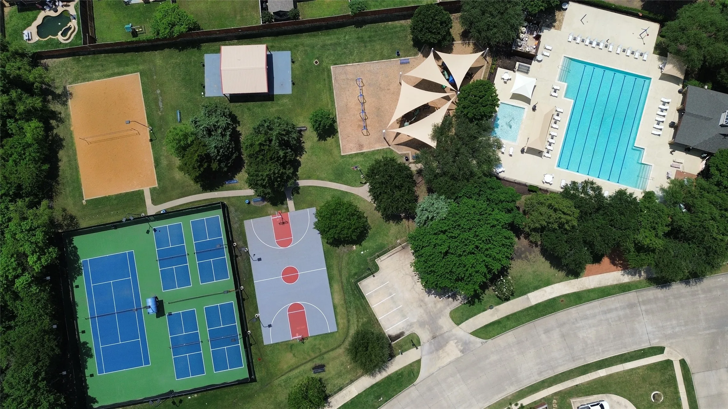 Clubhouse, community pool, sports courts
