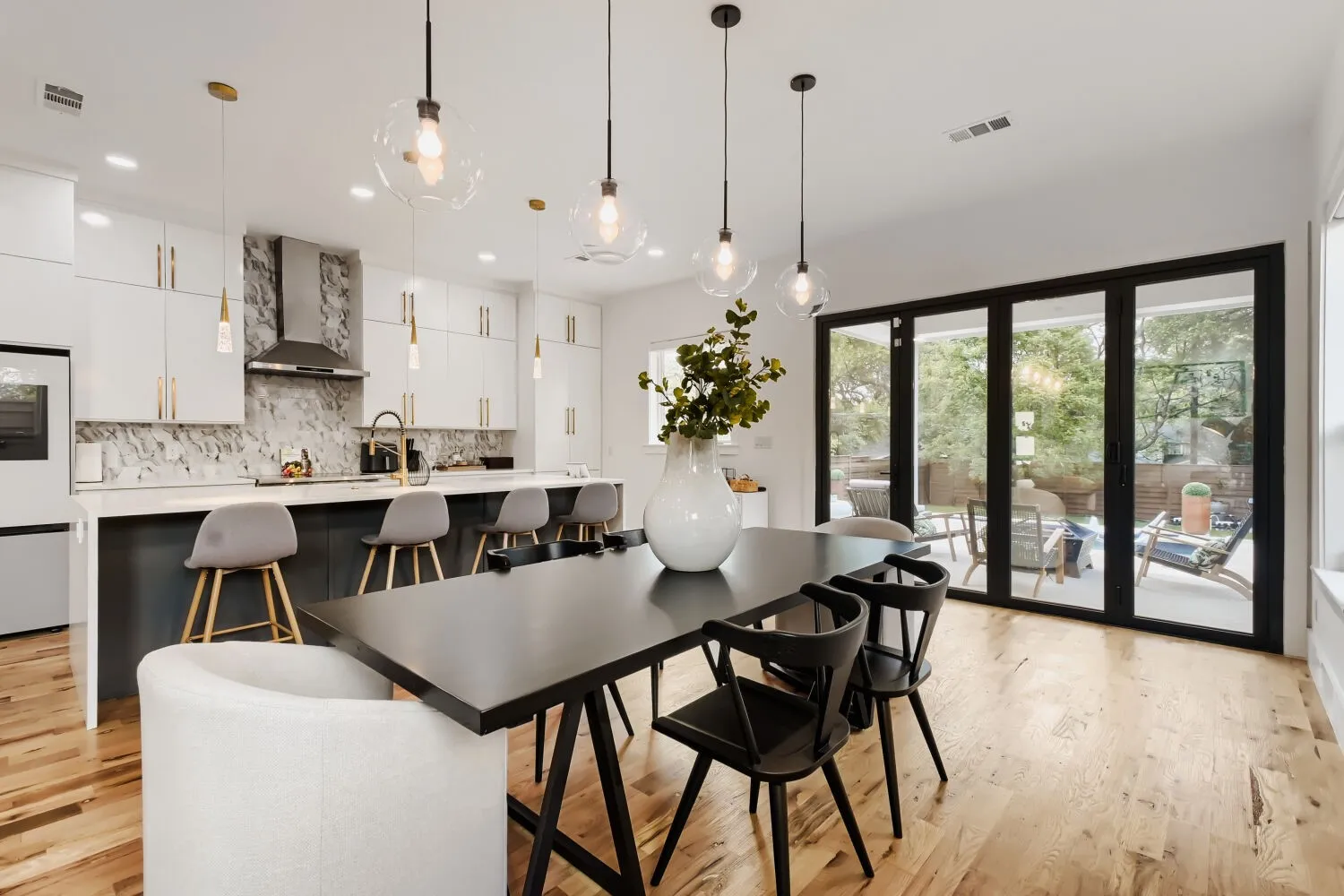 Dining room with light wood-style flooring