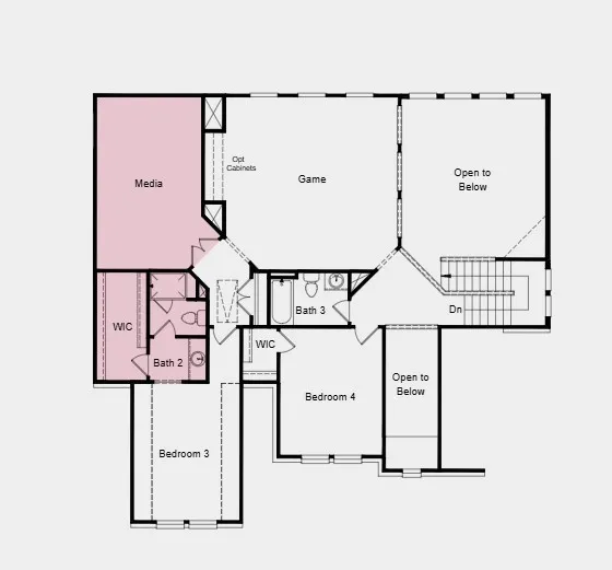 Additional Highlights Include: Extended primary suite and walk-in closet, study in place of formal dining, downstairs bedroom in place of study, full bathroom in place of powder room, media room in place of bedroom, 6-Lite horizontal mahogany entry door, and gas drop at patio.
