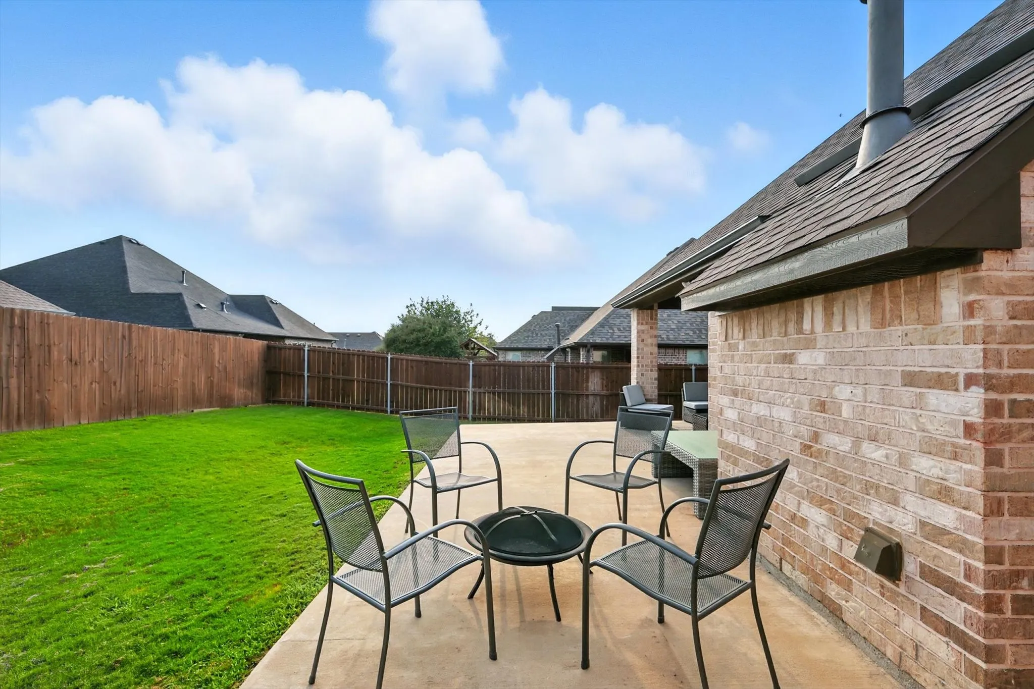The patio has room for lots of furniture.