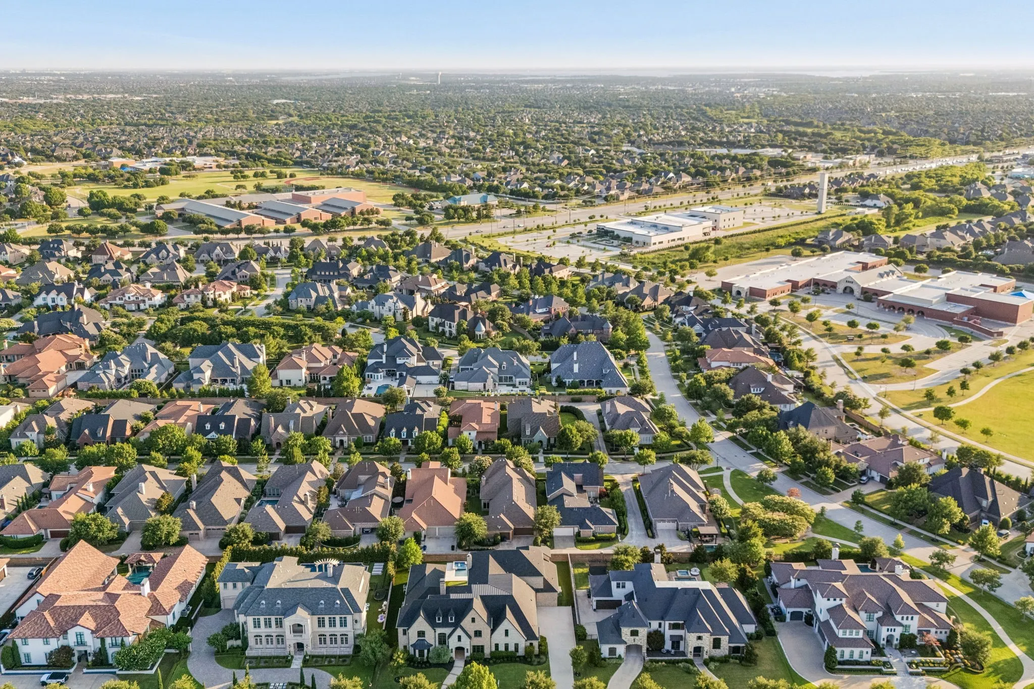 Aerial perspective of luxury residential neighborhood