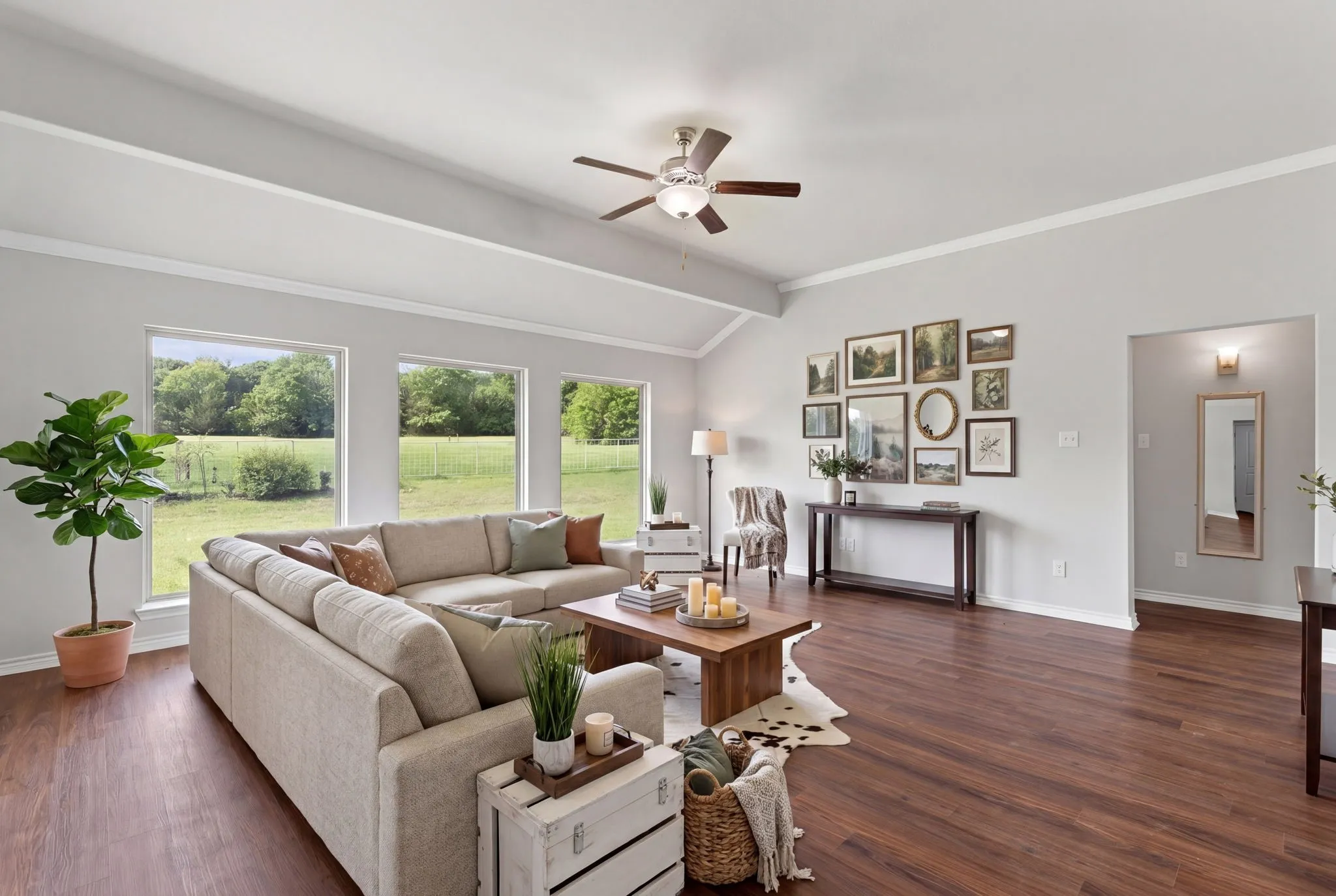 Living space with fabulous views of pasture - virtual staging