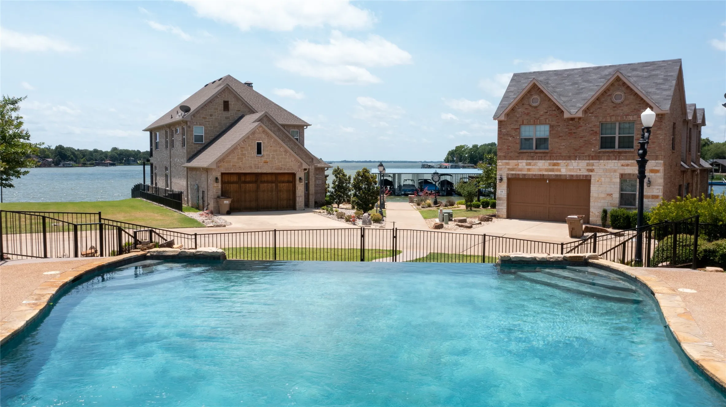 Community pool with lake views