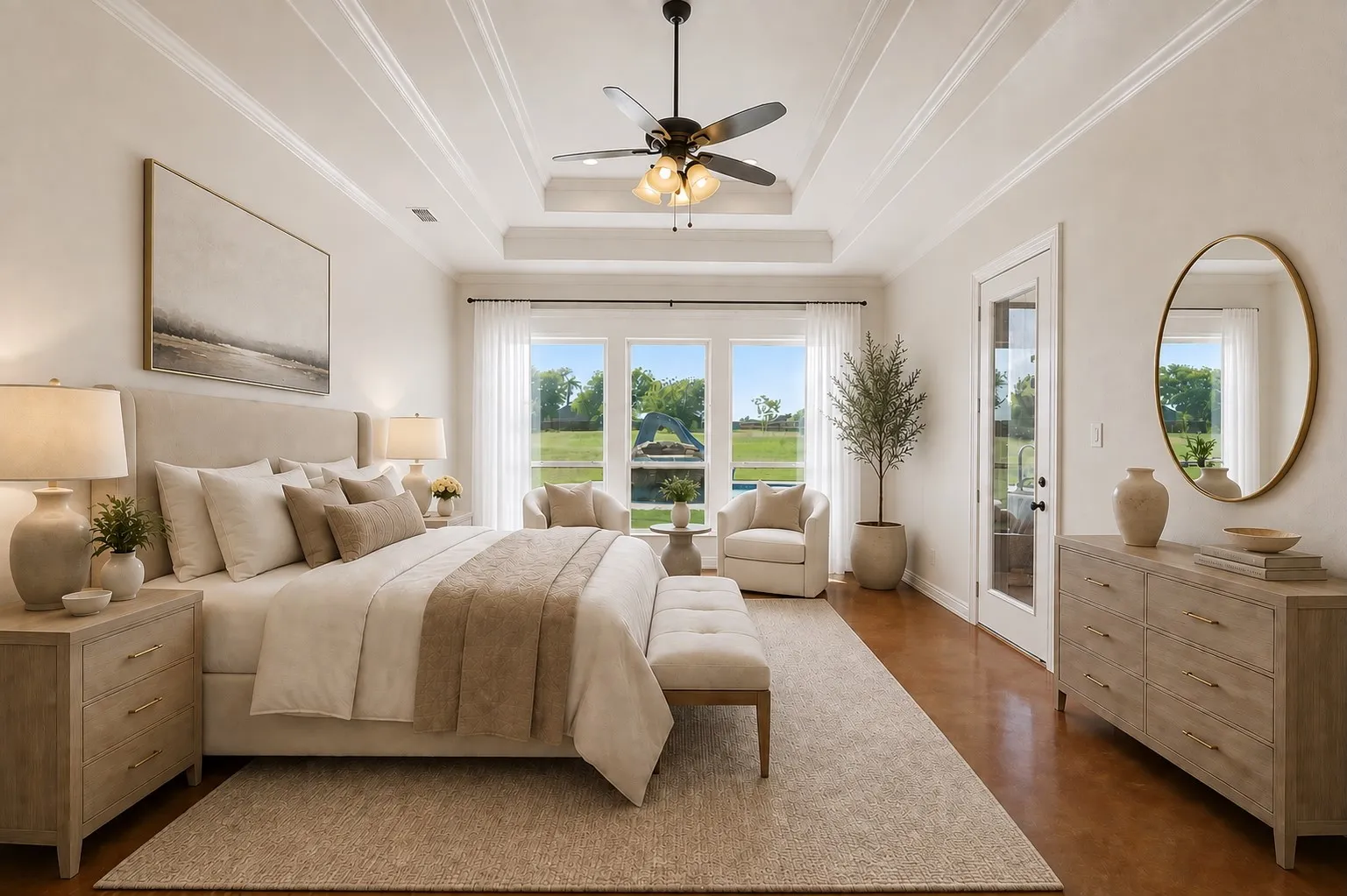 Virtually staged primary bedroom