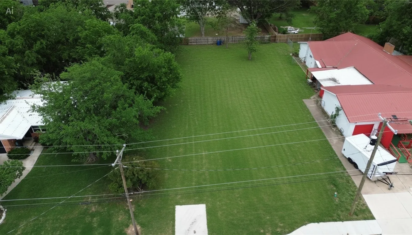 Expansive green lawn with mature trees