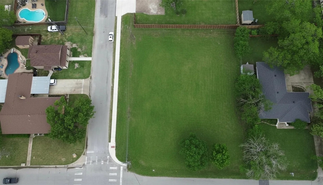 Expansive corner lot featuring a large grass field