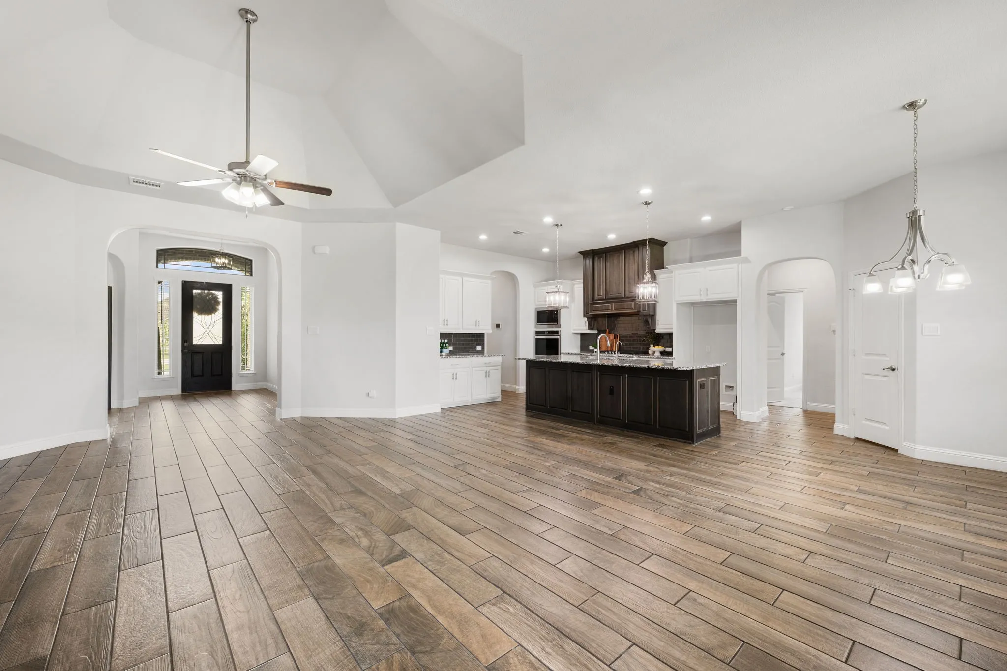 View of living room and entry