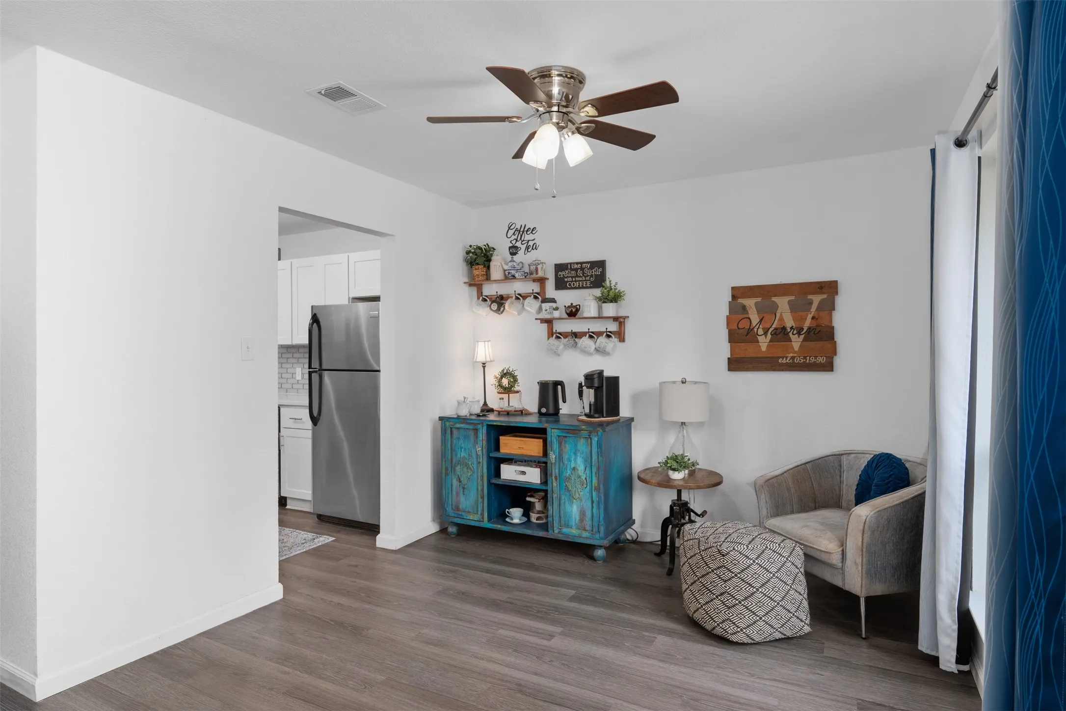 This area is currently being used as a sitting area, but could be used as a formal dining instead, depending on your preference.