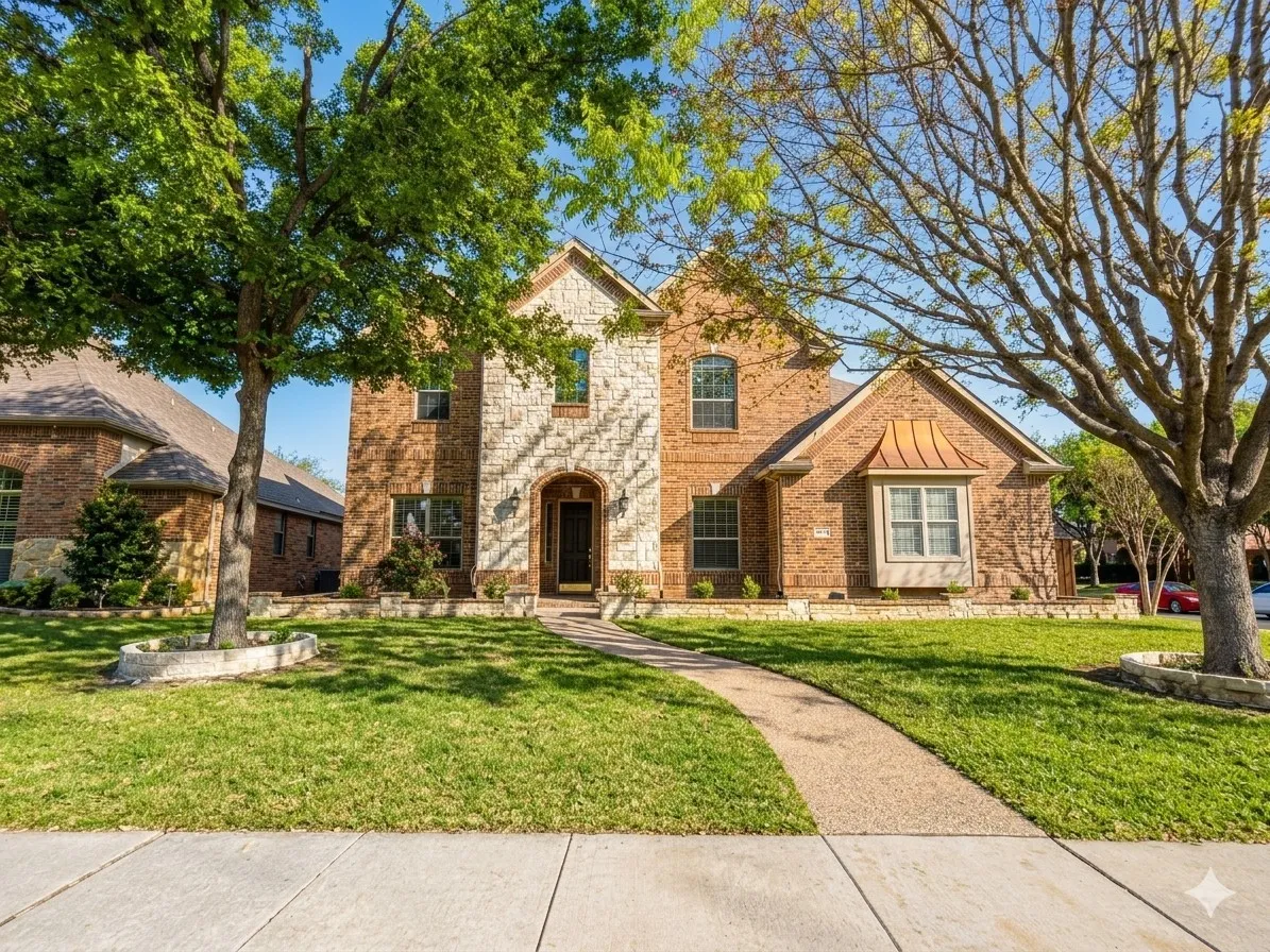 Brick and stone exterior with arched entry