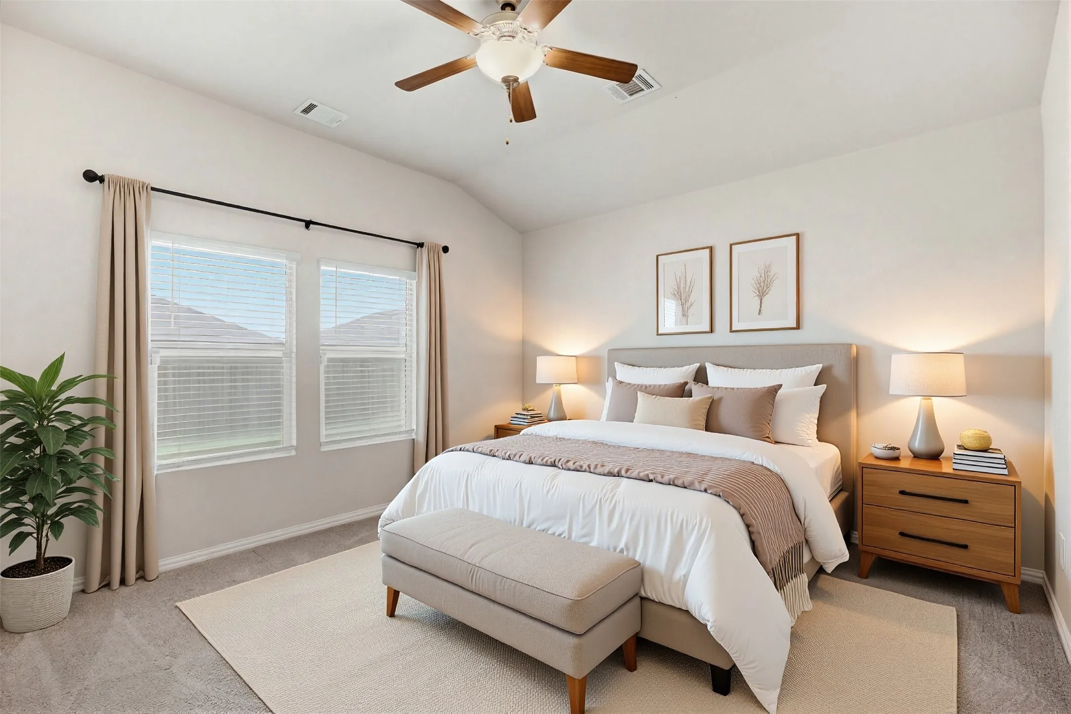 Virtual Staging-Private primary suite with generous space, located on the main level for comfort and convenience.