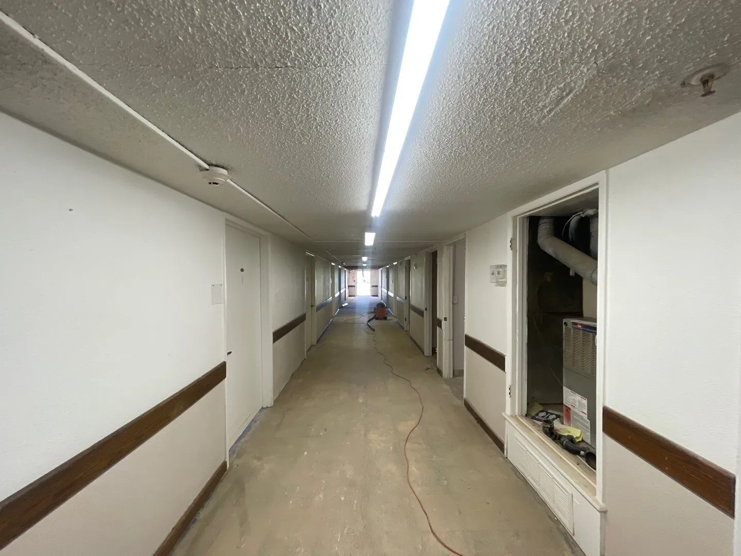 Interior hallway shot--needs new flooring