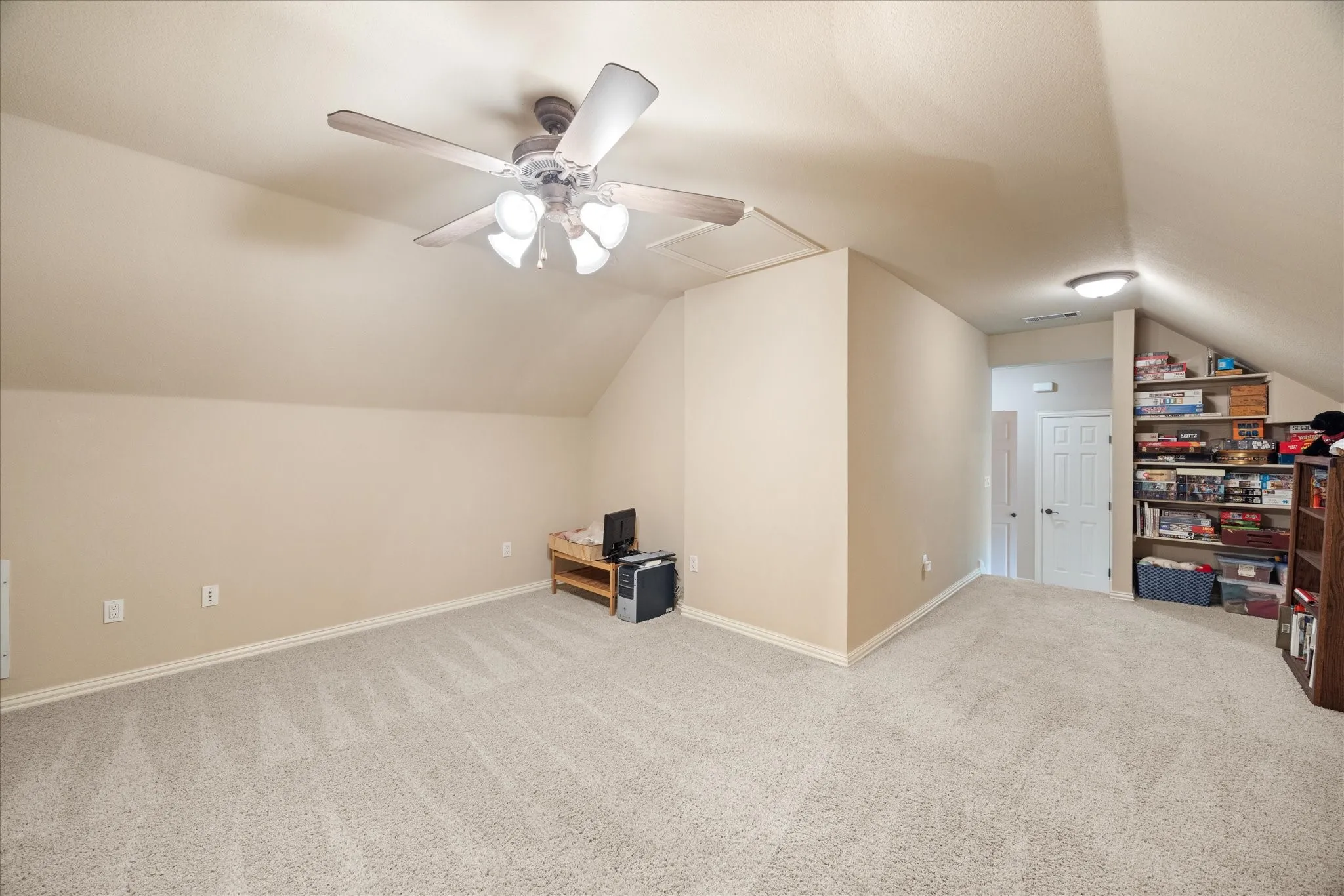 Upstairs bonus room could be used as a game room, play room, man cave, additional home office or crafting area.