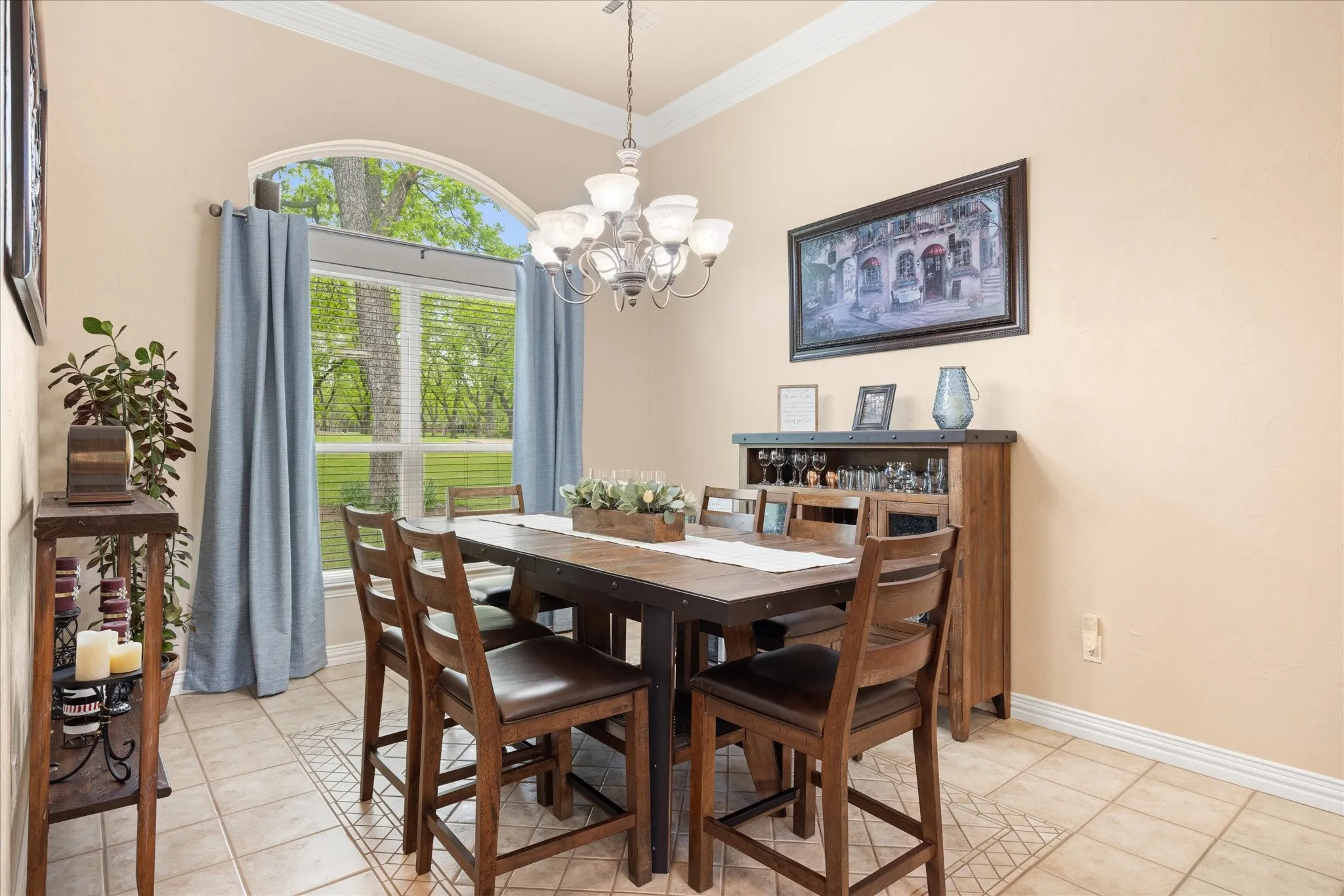 The formal dining area is open and has lots of natural lighting.