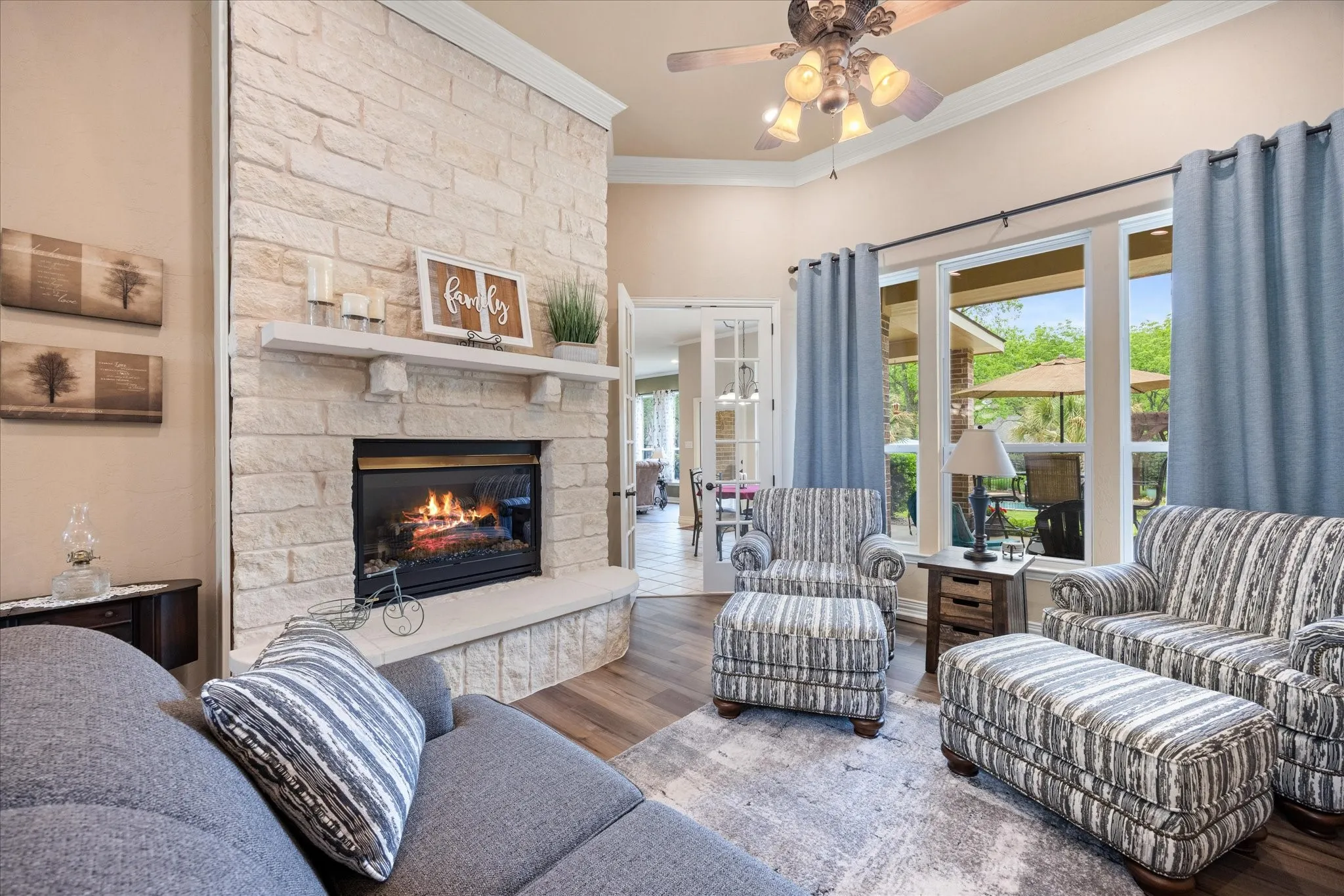 This room offers a great view to the beautiful backyard and pool area.