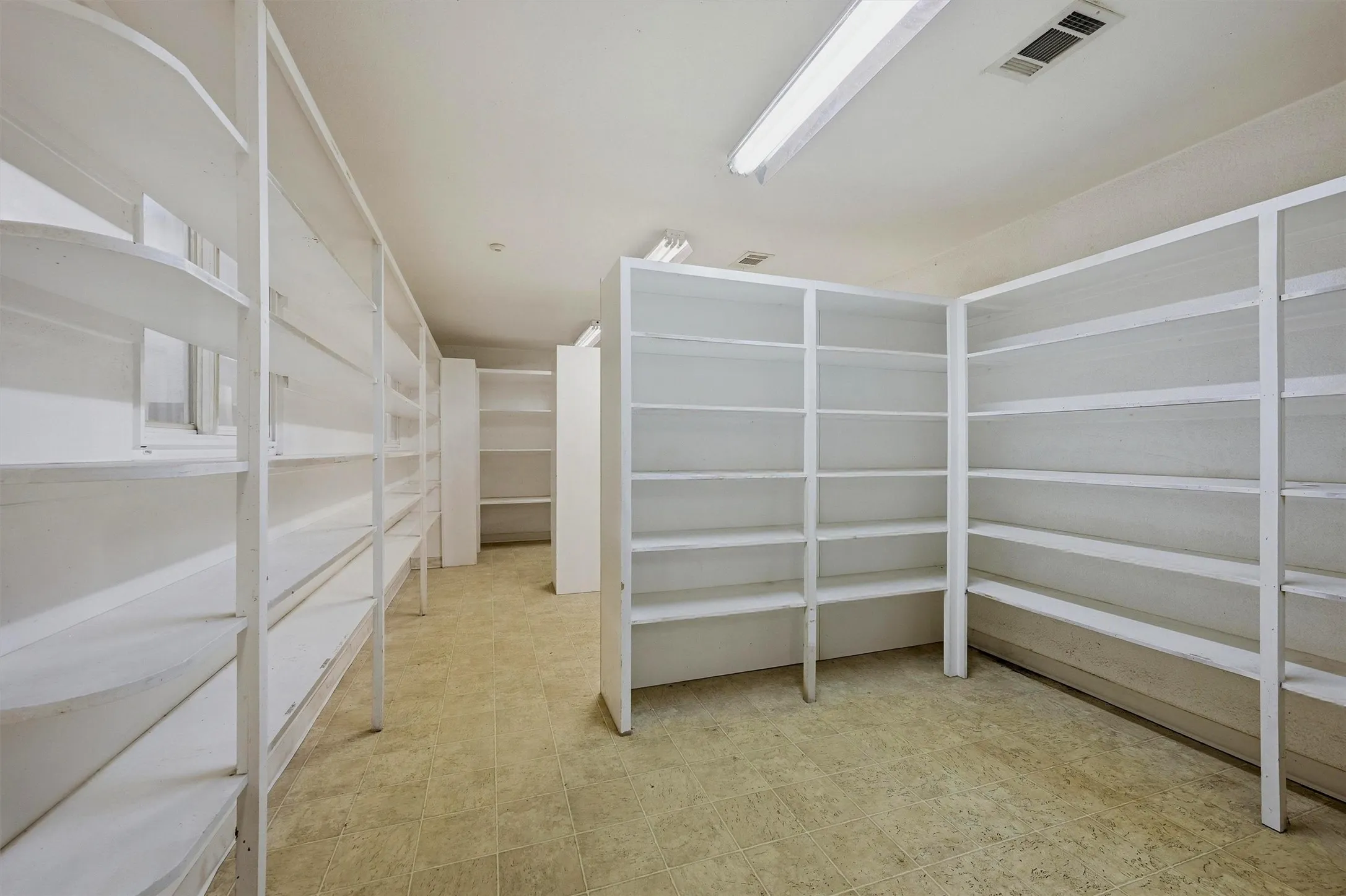 Oversized storage area with built-in shelves