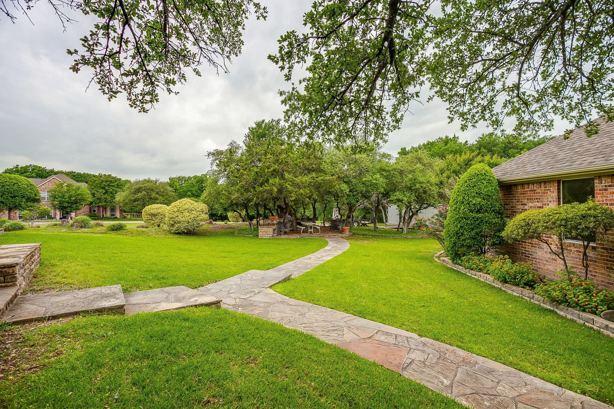 Beautiful walkway with mature trees