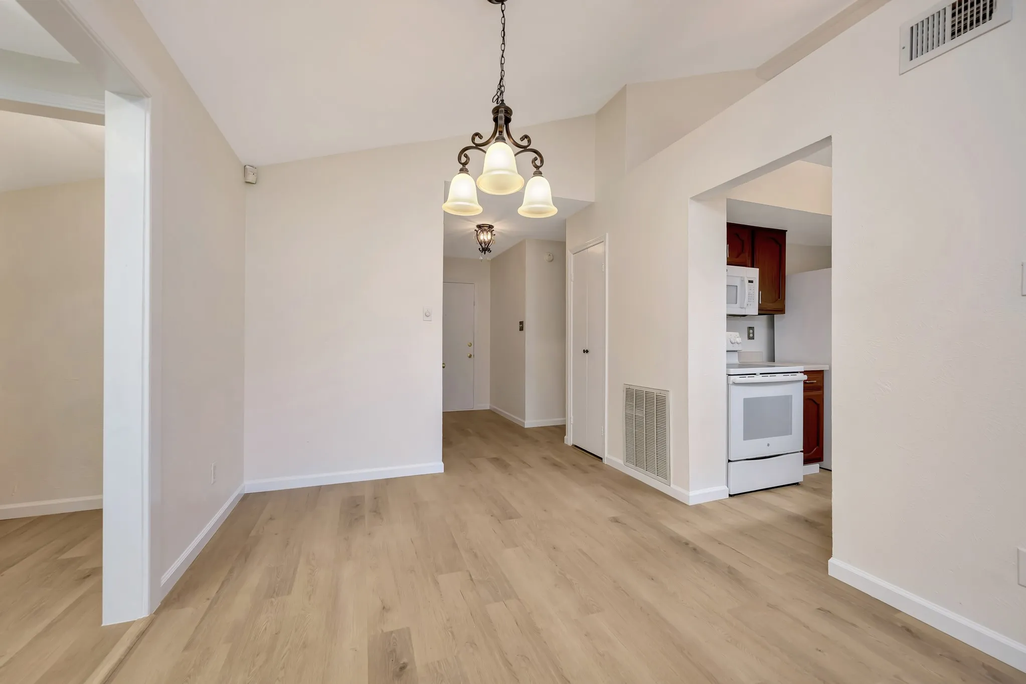 Dining are off of the kitchen.
