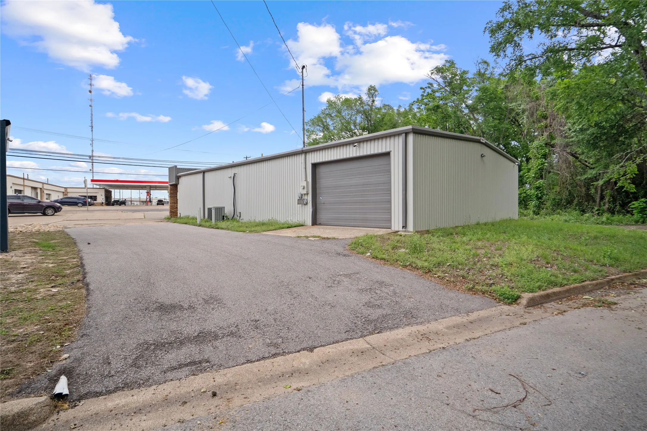 Industrial-style building with corrugated metal siding
