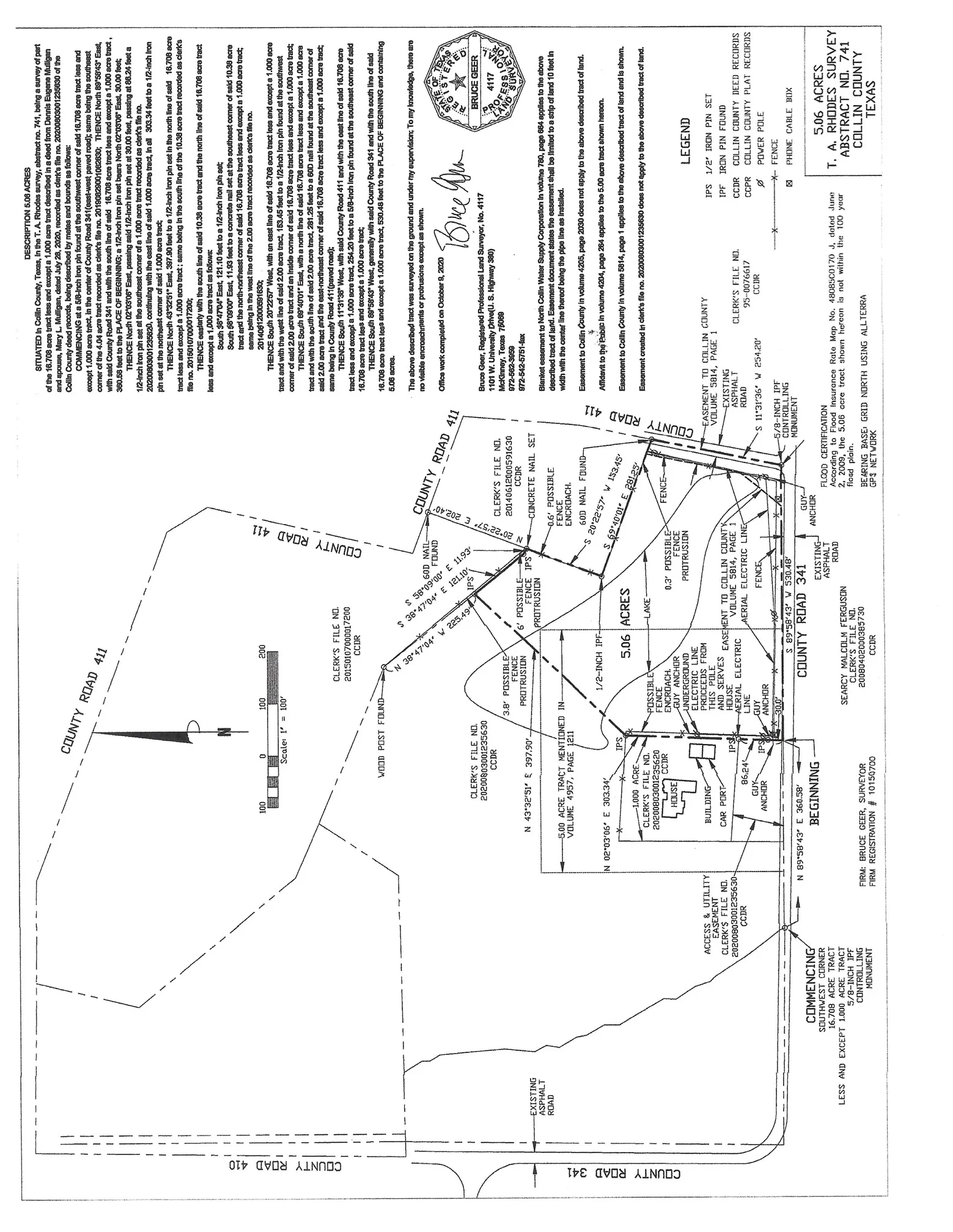 Survey Plat. Detailing the property boundaries, legal description, and survey notes