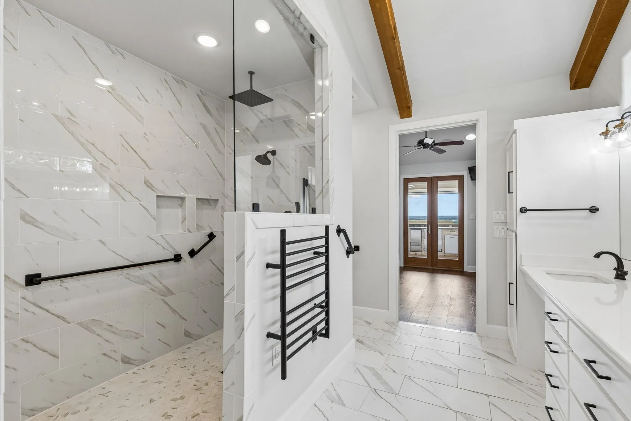 Heated towel rack and heated flooring