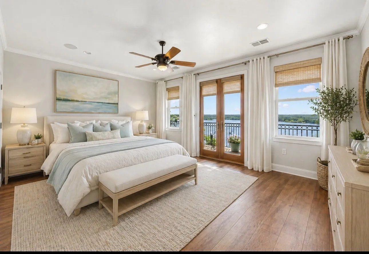 This large floor en-suite bedroom is large and opens to outdoor top terrace cover deck