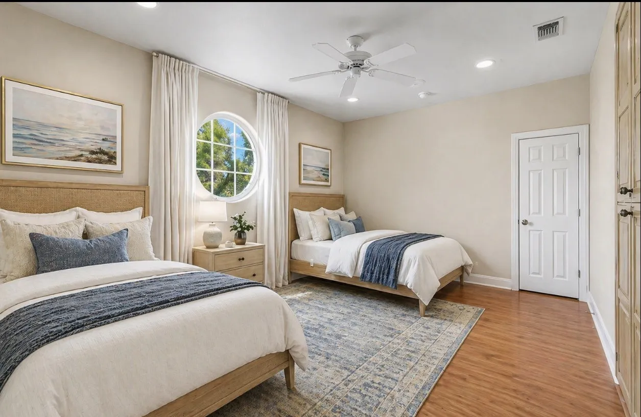 En-suite Bedroom is located adjacent to the  famiy room has tall ceilings and could easily fit double bunk beds as well.