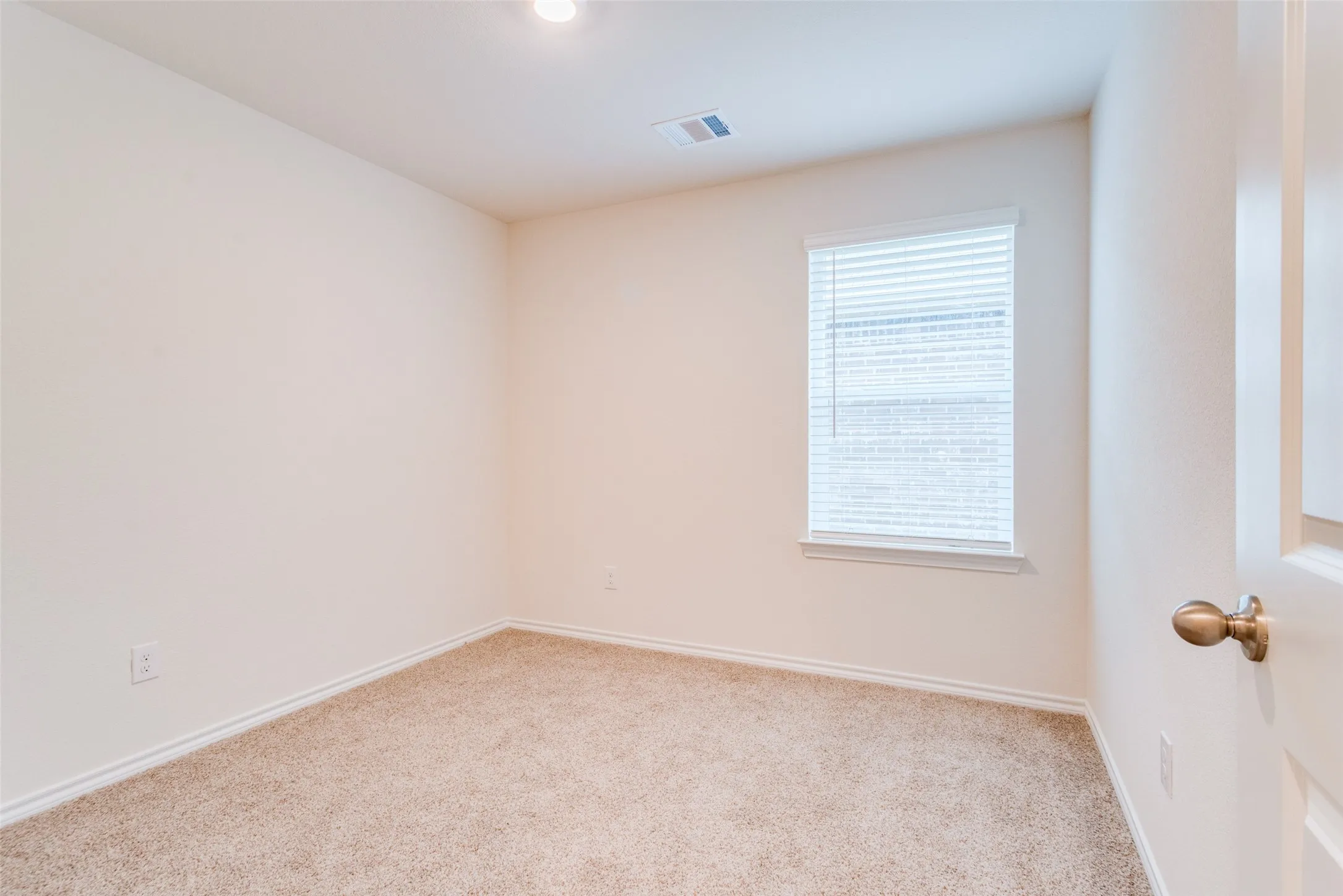 Room with neutral carpeting and light-toned walls