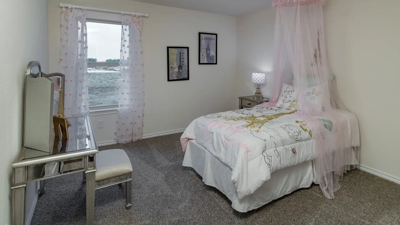 Neutral wall paint, carpeted flooring, and a single window with white trim