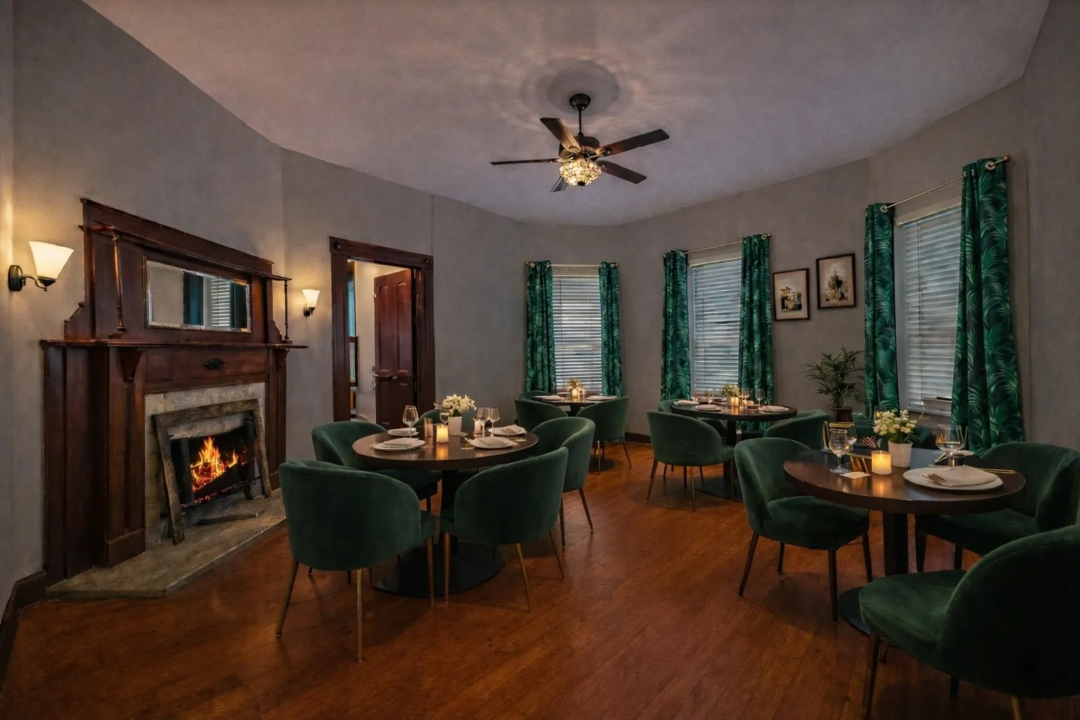 Spacious interior featuring wood-finish flooring and a decorative fireplace with an ornate wood mantel