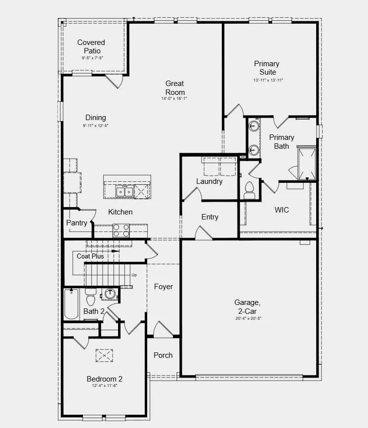 First Floor Plan - Additional Highlights Include: washer, dryer, refrigerator, gas drop at outdoor living for future grill, gourmet kitchen, whole house window blinds