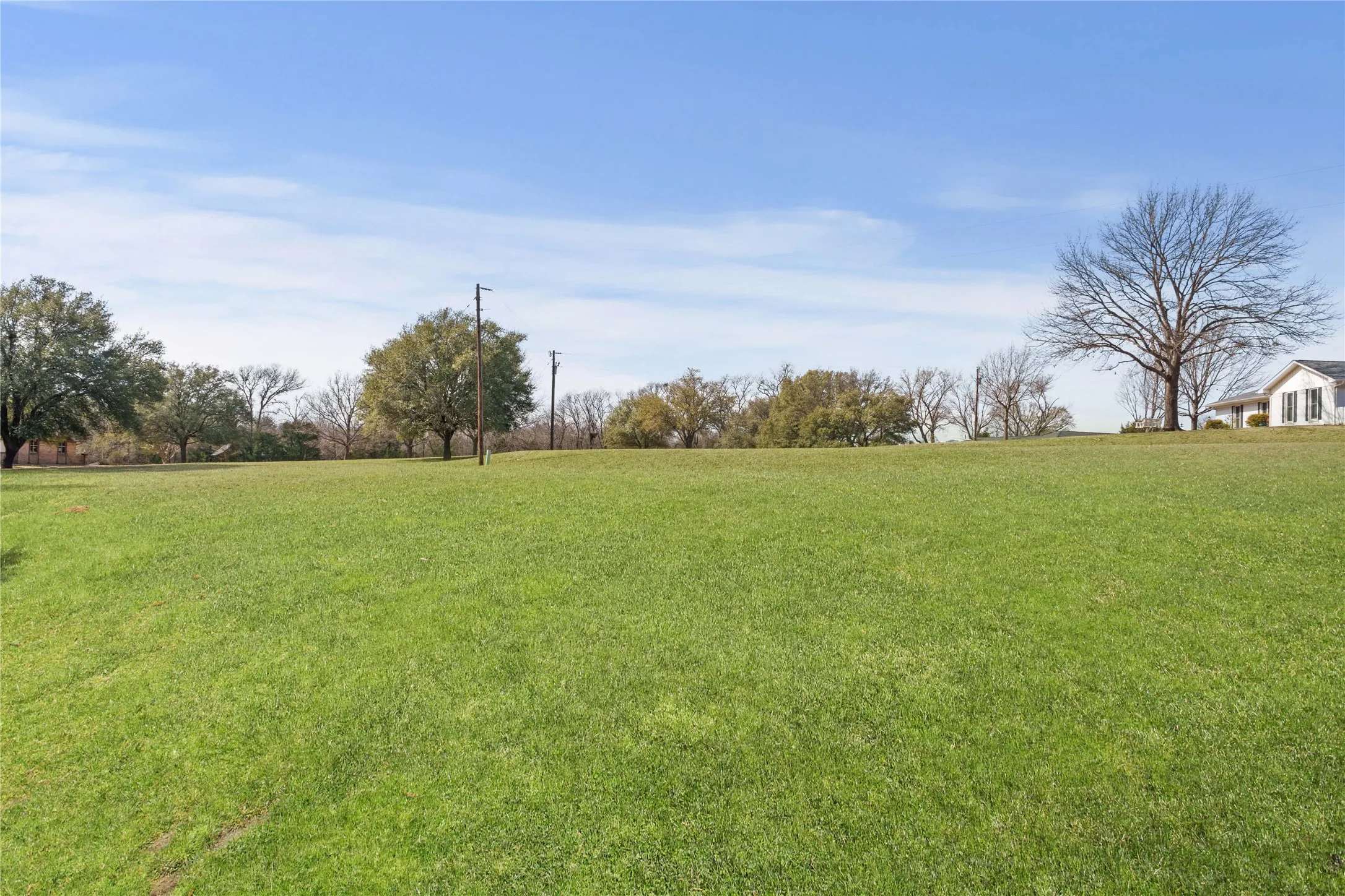 Expansive green lawn with a gentle slope