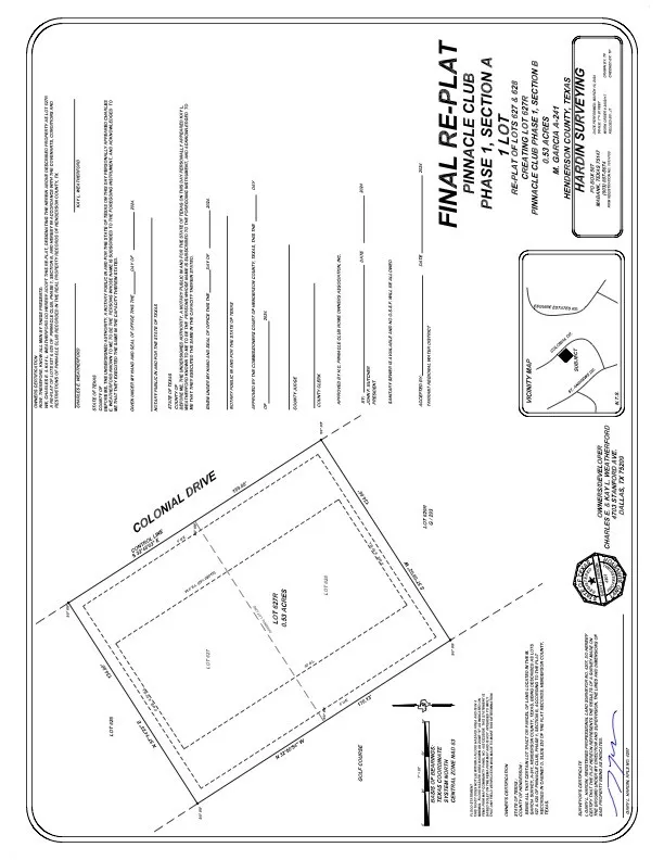 New survey showing the replatted lots.
