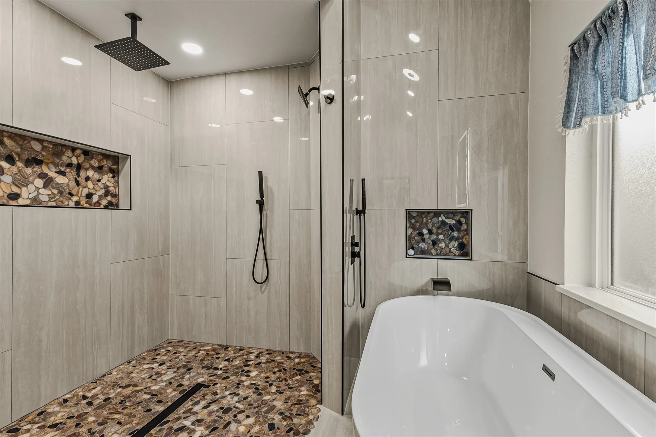 Walk in shower and freestanding tub