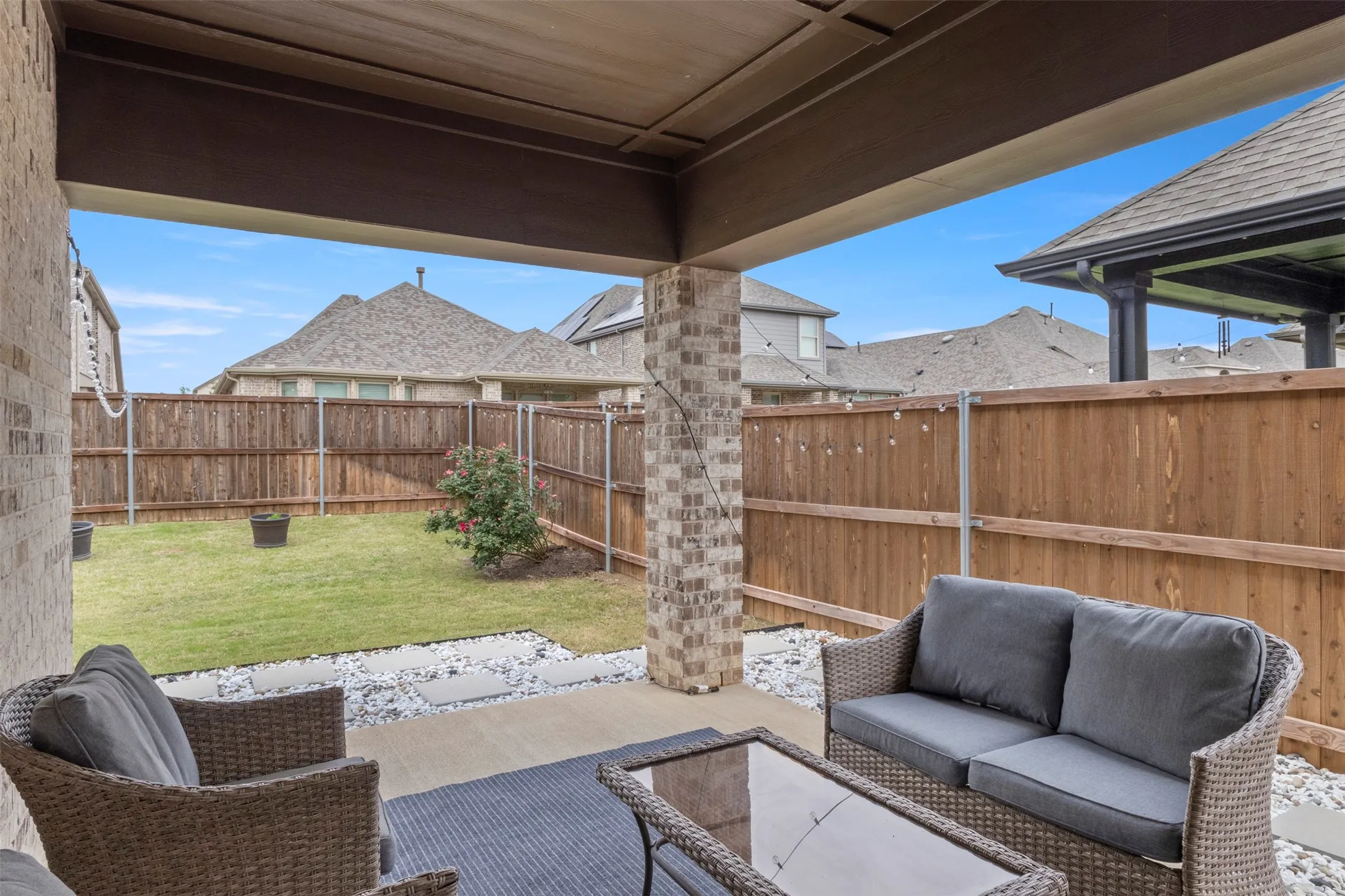 Covered patio facing north