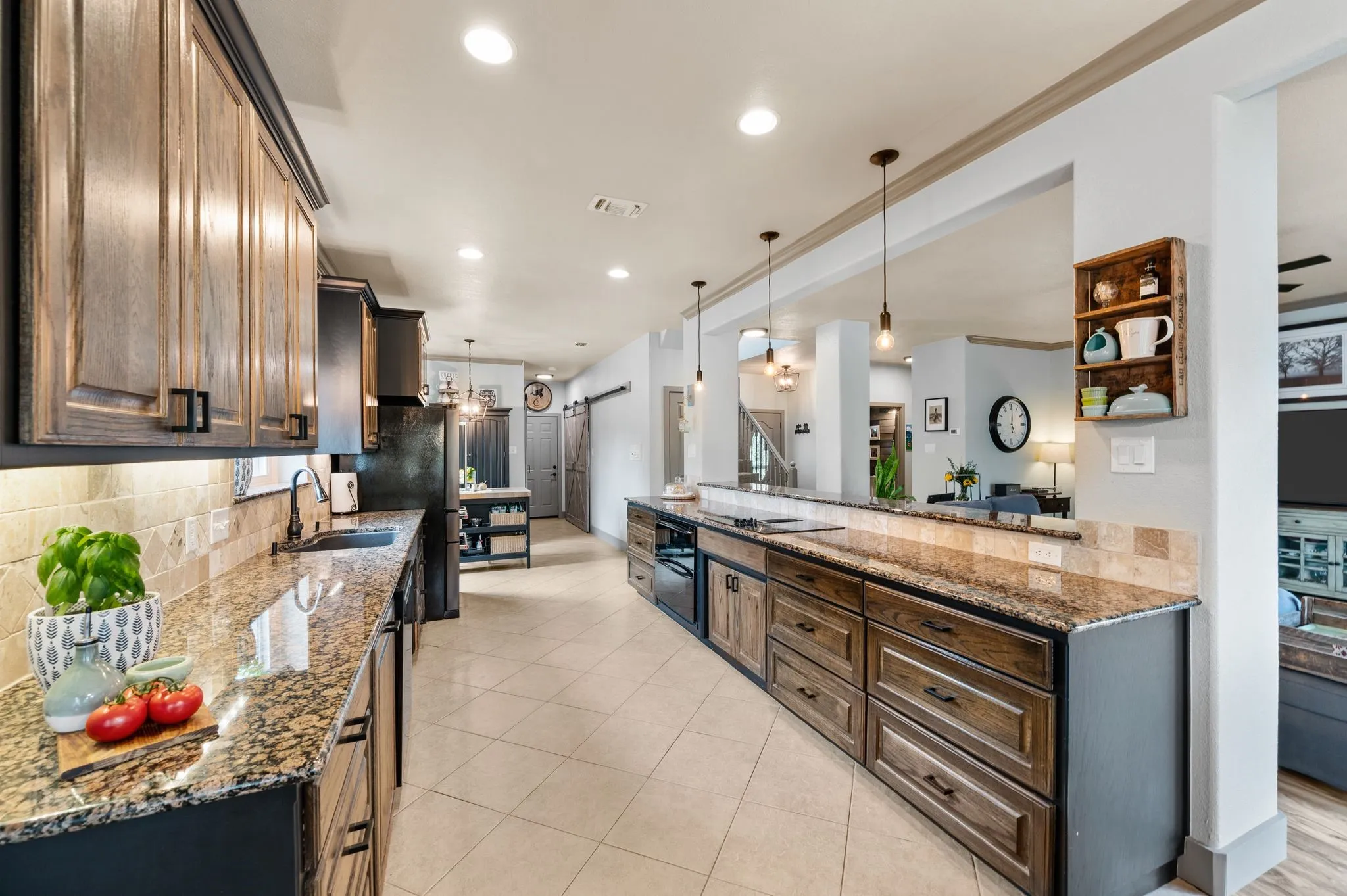 Furnished photo of kitchen-open floorplan
