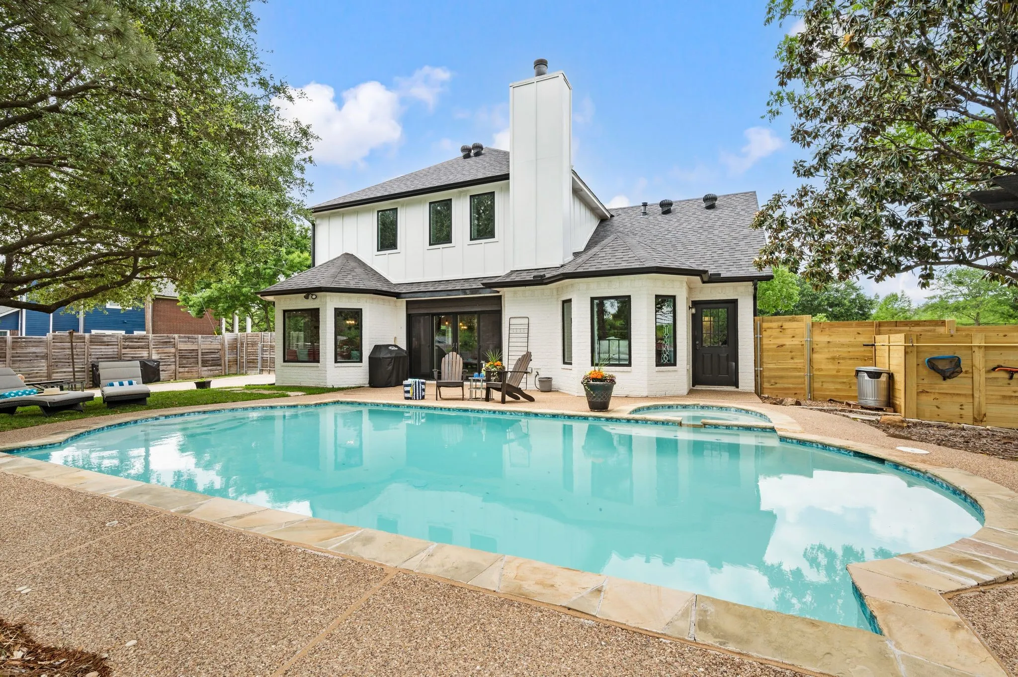 Enjoy the summer in this large salt water pool. And for cold nights, slip into a warm and relaxing spa. The home received new siding in 2022.