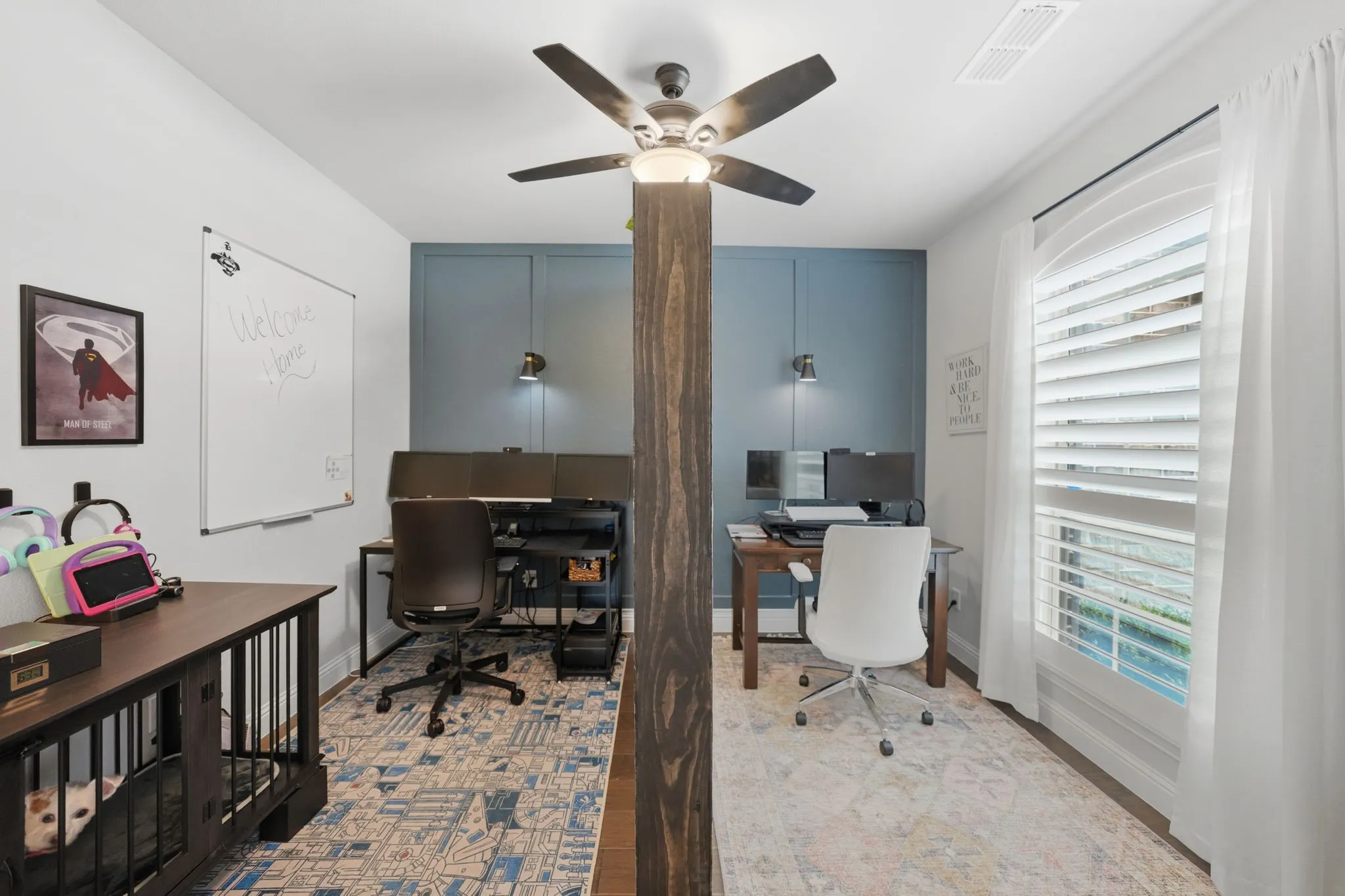 Designated office has a temporary divider and can easily be removed or it can convey