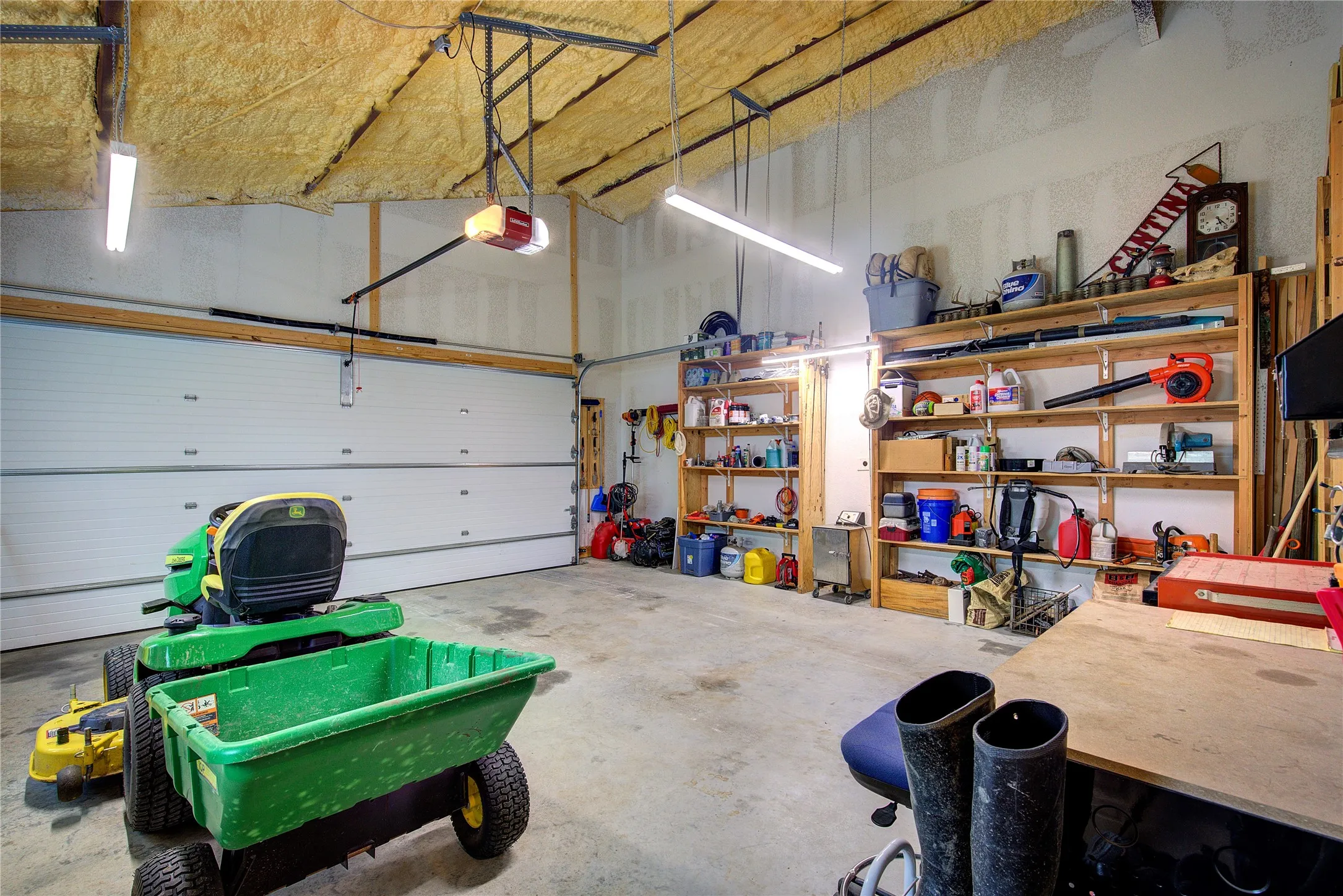 Insulated garage with tall ceilings