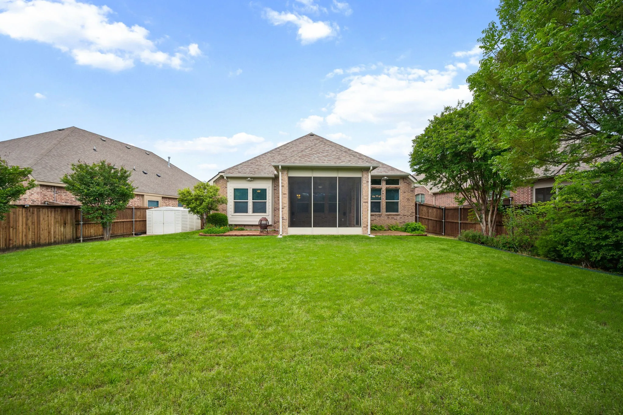A Pool sized Back Yard w Mature Trees and Landscape