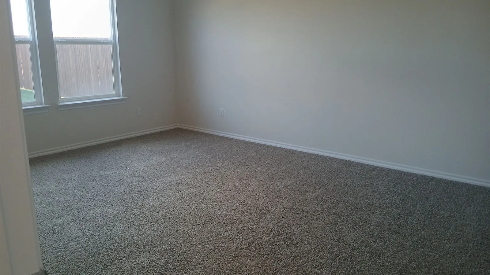 Plush carpet flooring, light-toned wall paint, and multiple windows