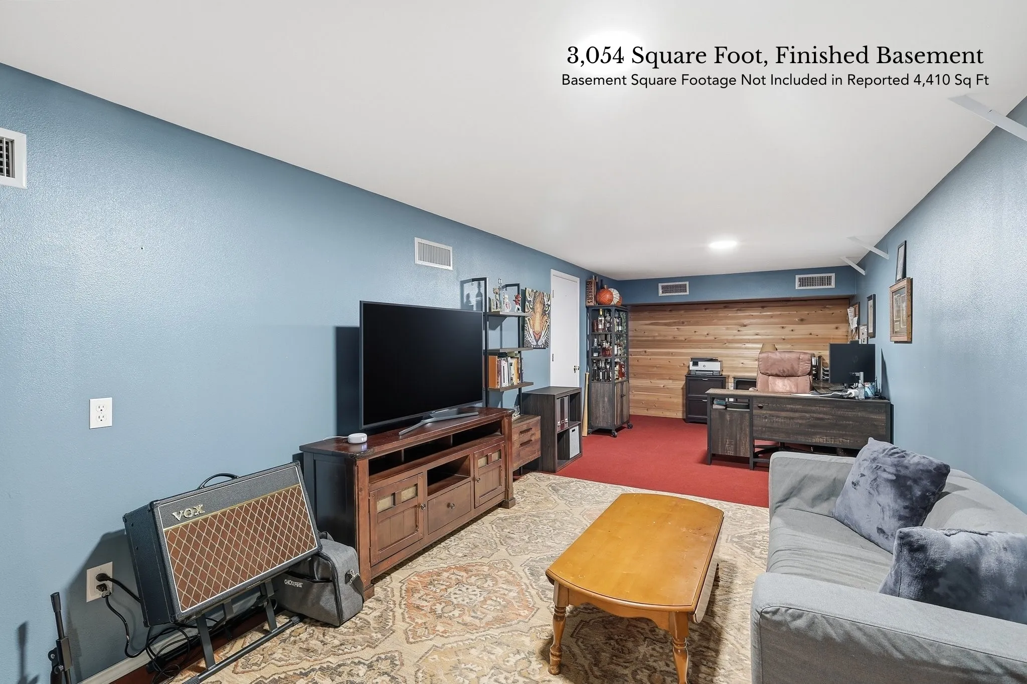 One of two rooms in the 3,042 square foot basement (not included in MLS room count). Spacious, private and under AC.