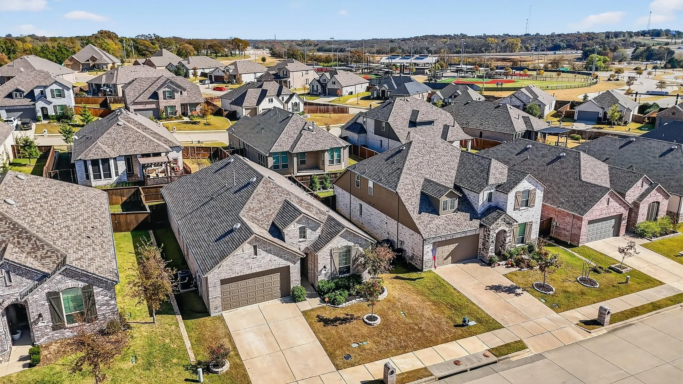Aerial perspective of suburban area