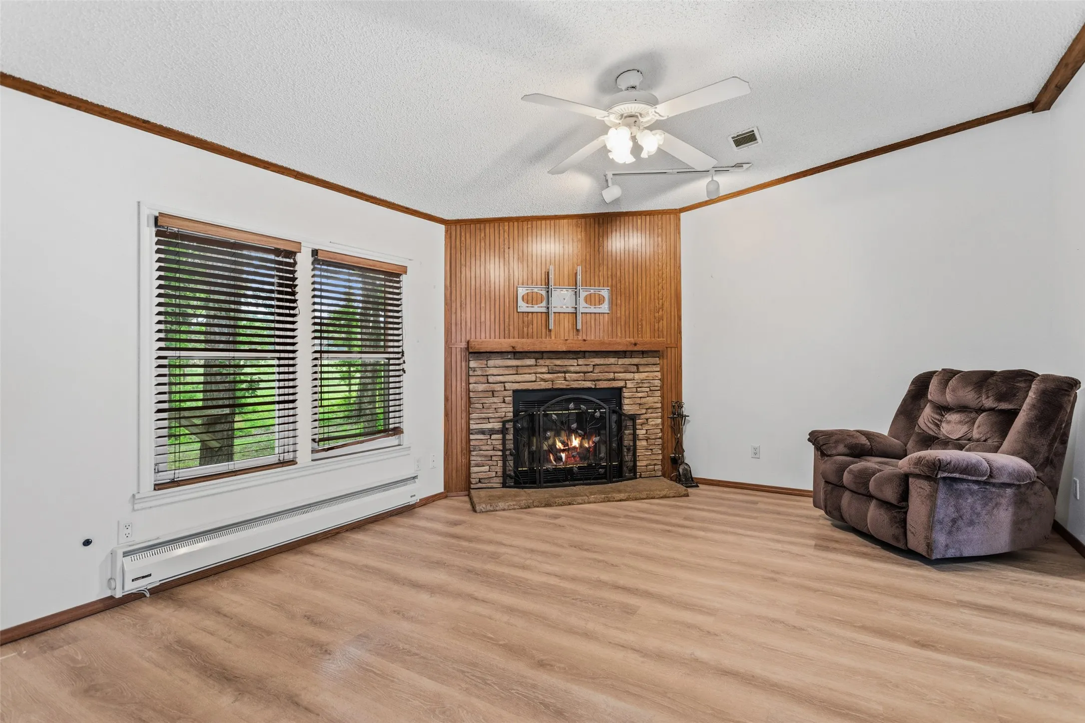 Private Den with beautiful backyard views and fireplace