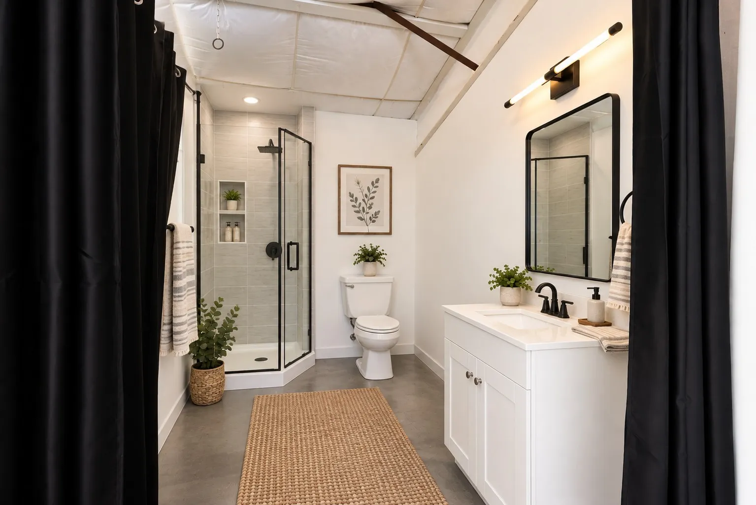 Virtually Staged Bath Upstairs area of Main House with Shower Added.