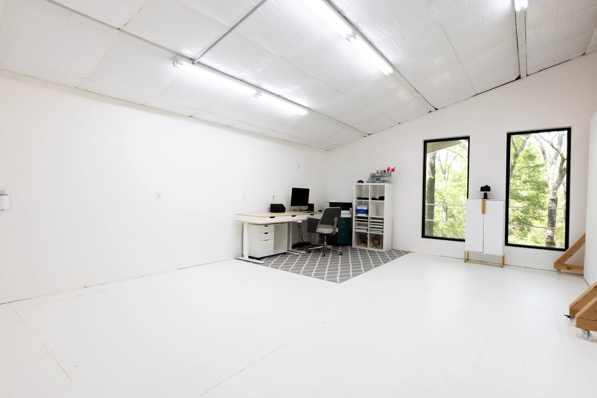 Upstairs in main house 2500 sq ft - Barndominium - Open Space.  Partitions being used but walls could be easily added to create your own spaces. Being used as an office area.