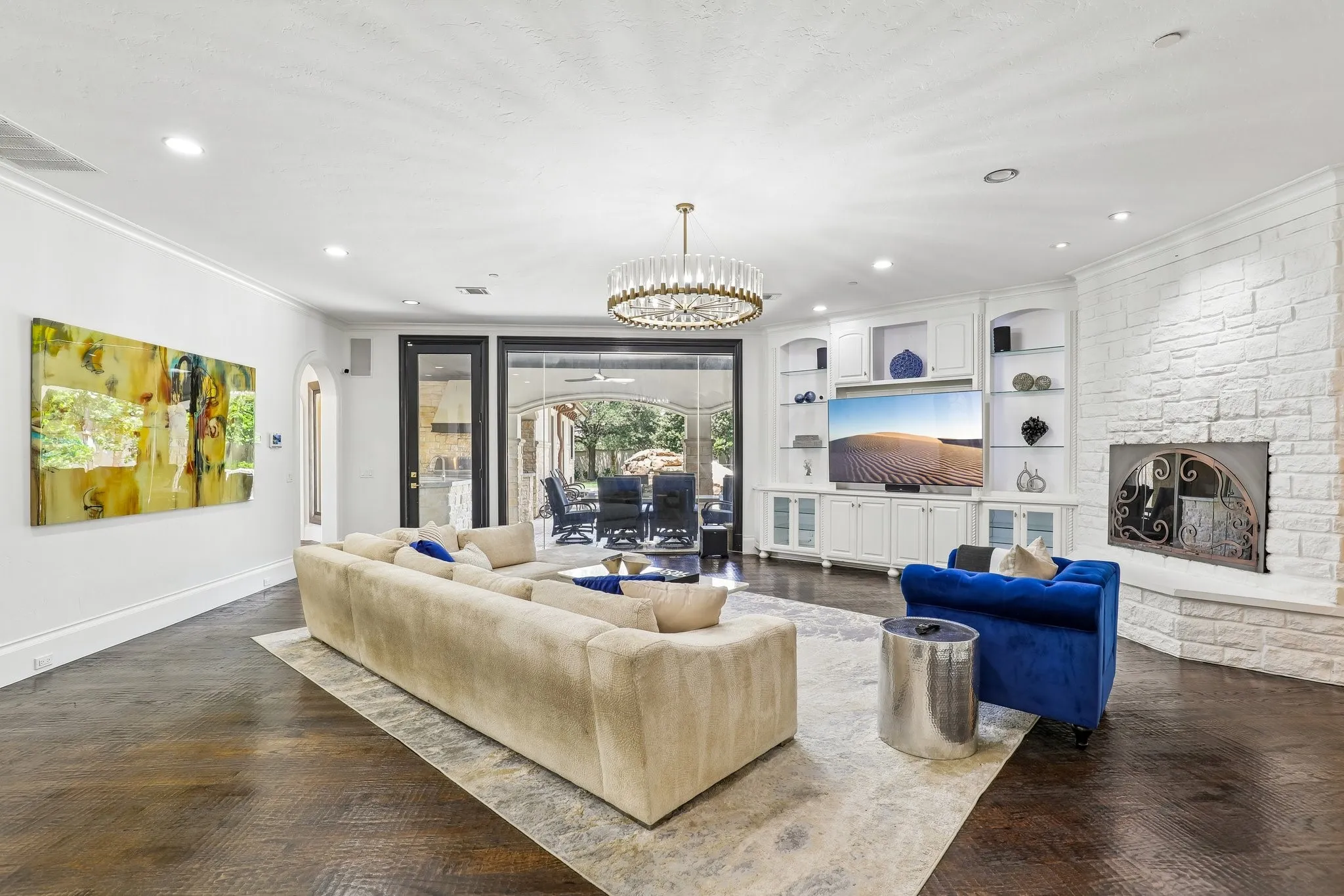 Spacious Living Room with Fireplace