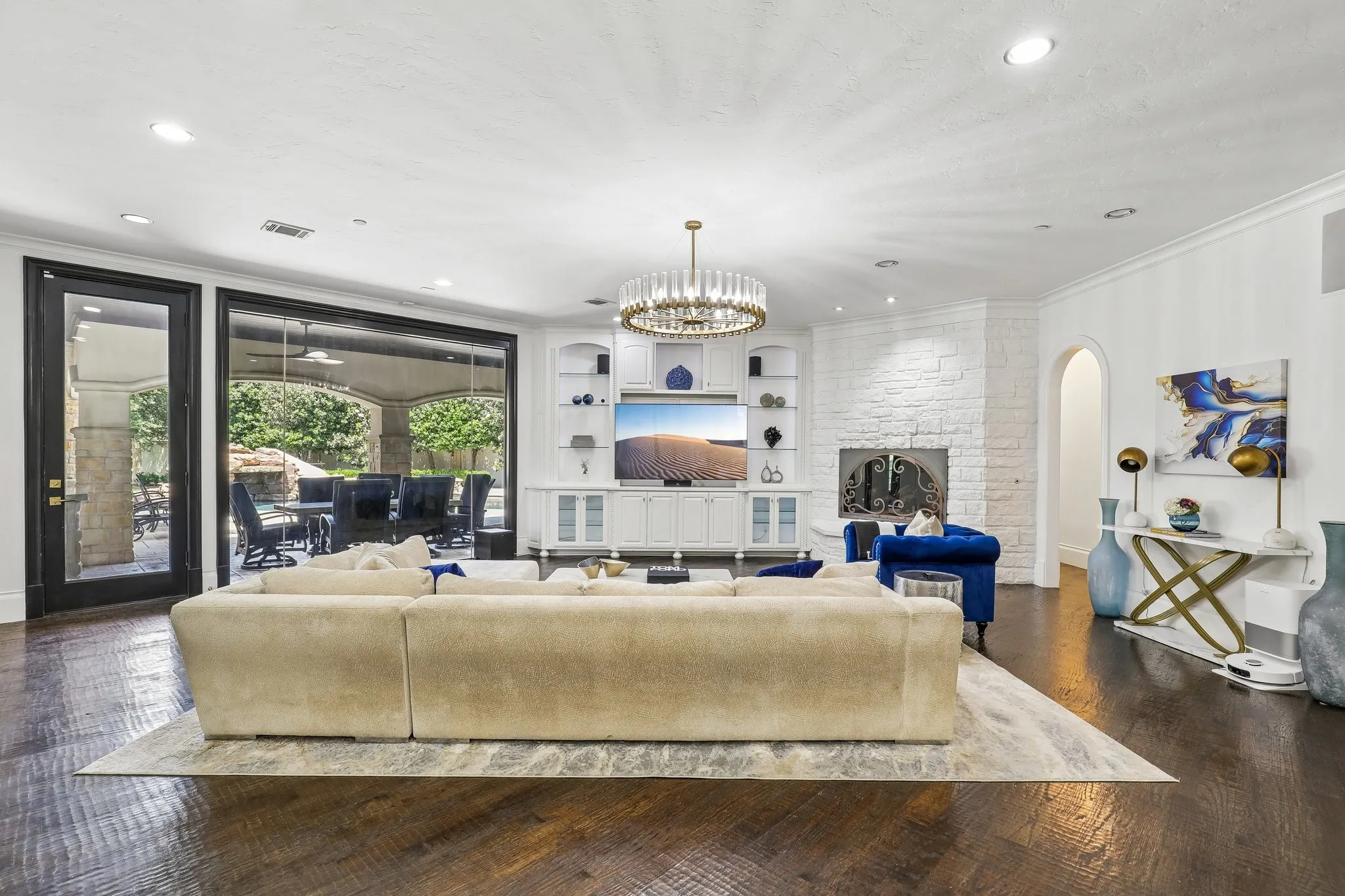 Spacious Living Room with Fireplace