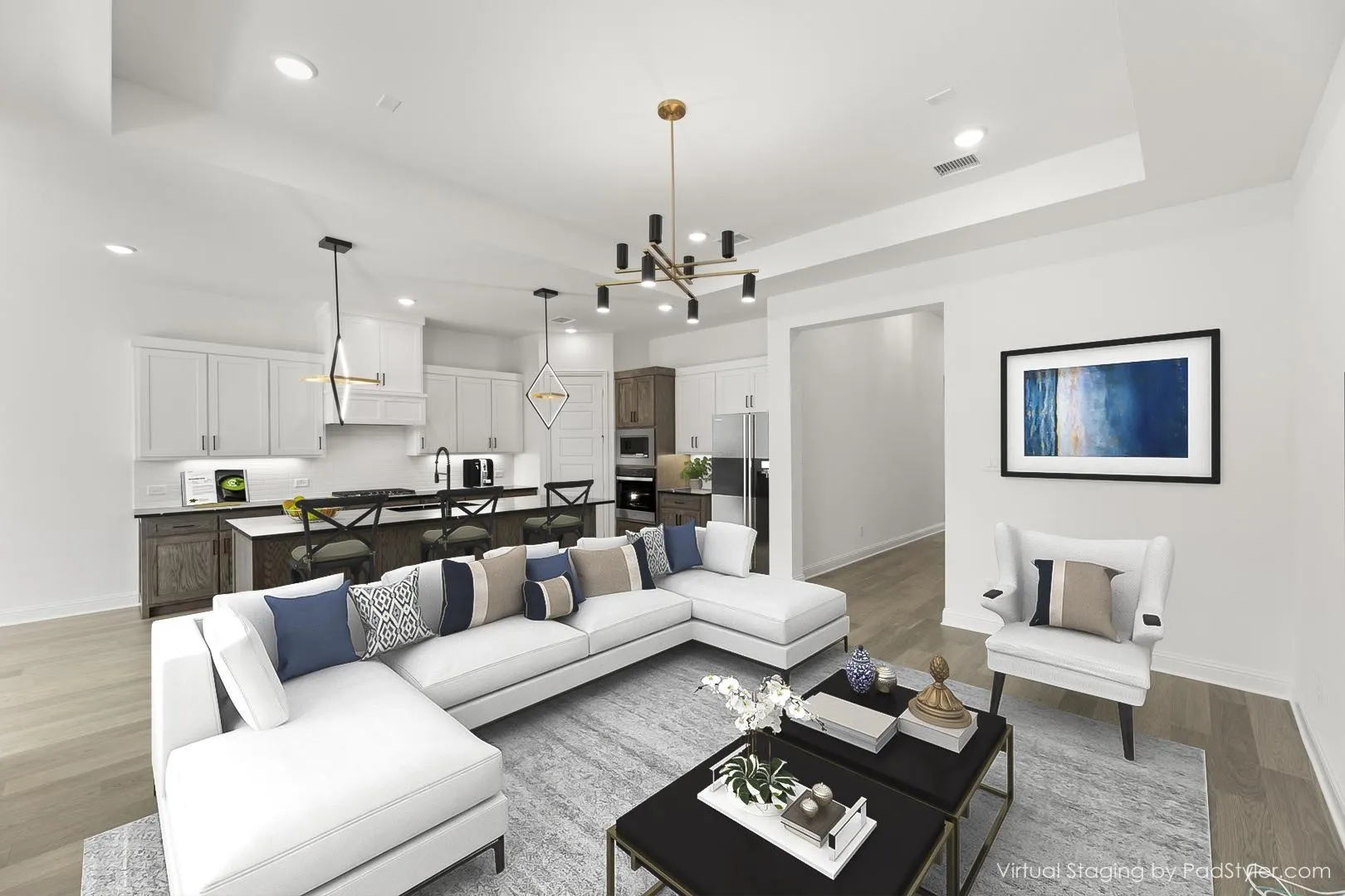1725 Hillside Stroll - Family Room & Kitchen Virtually Staged